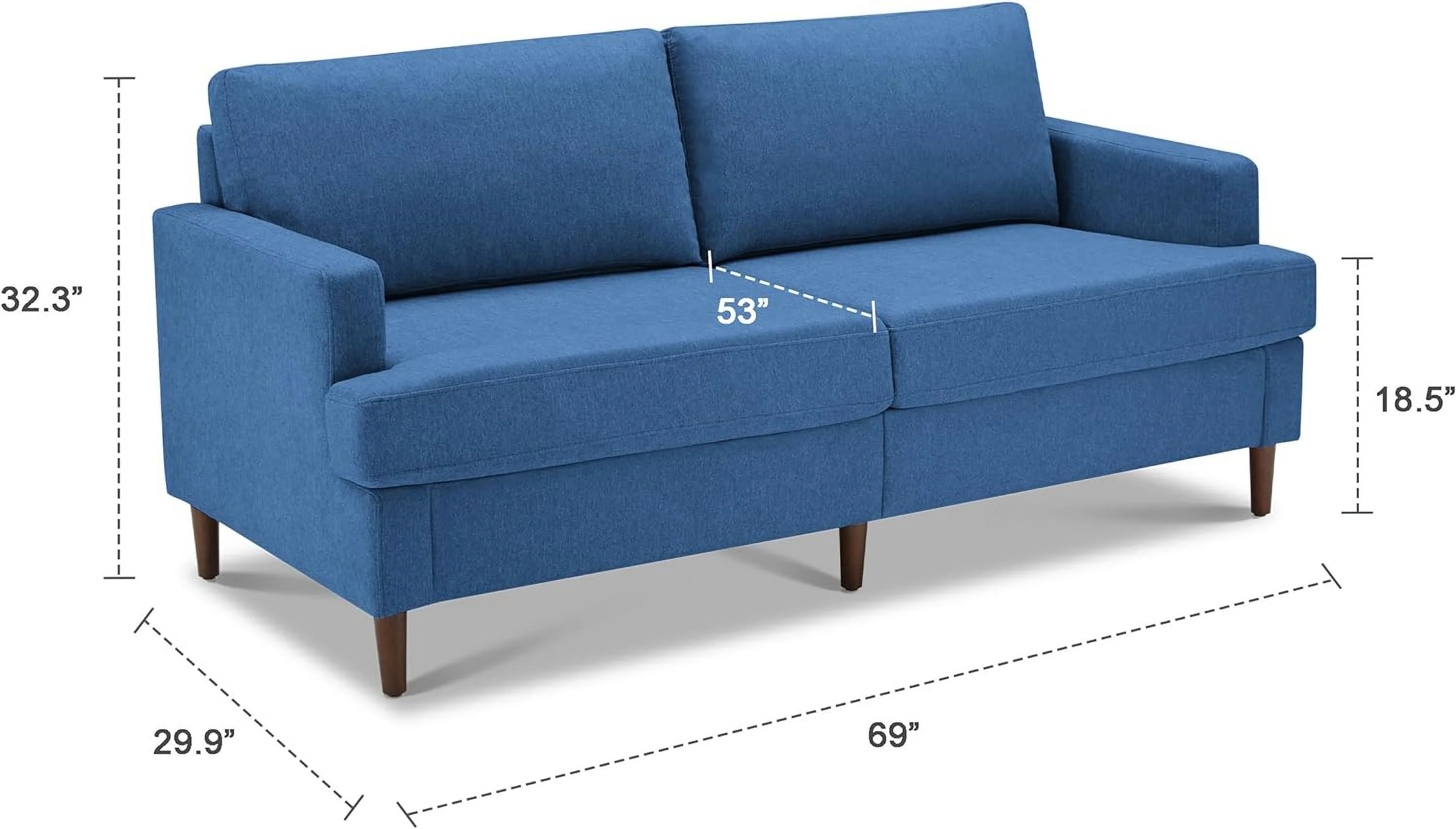 Weture 69”W Loveseat Sofa, Mid Century Modern Couches for Living Room, Small Couch Linen Fabric for Bedroom, 2 Seat Love Seat Sofa with Solid Wood Legs, Blue