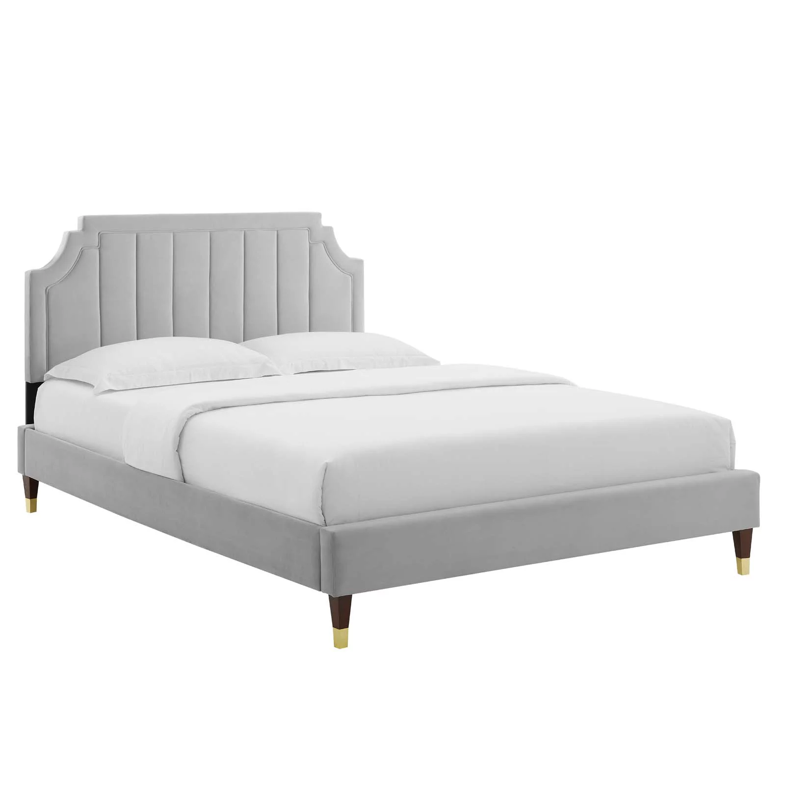 Modway Sienna Performance Velvet Full Platform Bed in Light Gray