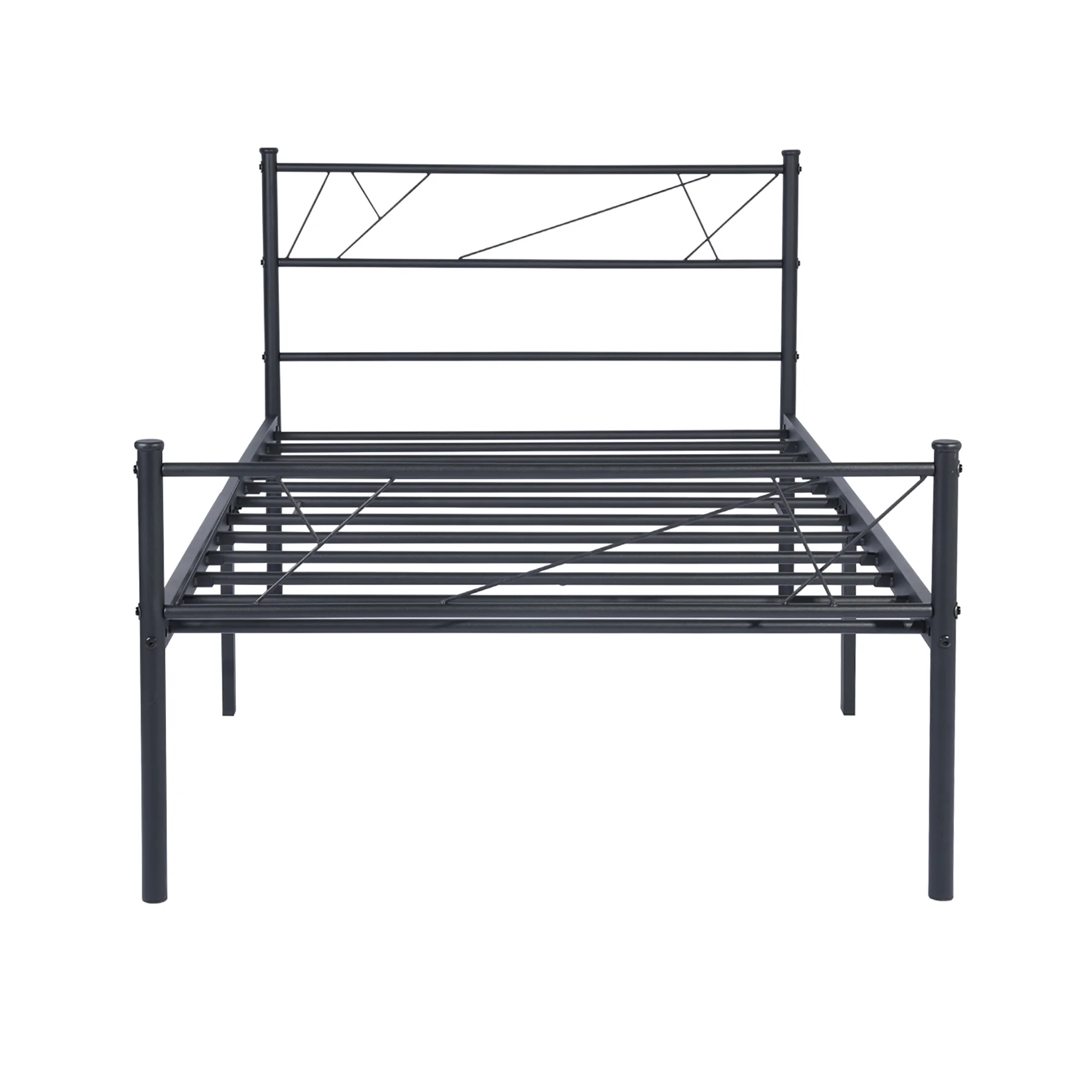 Retro Style Waterproof Platform, Metal Bed Frame, Headboard and Footboard, Heavy Steel Twin Double Bed for Children (Black)