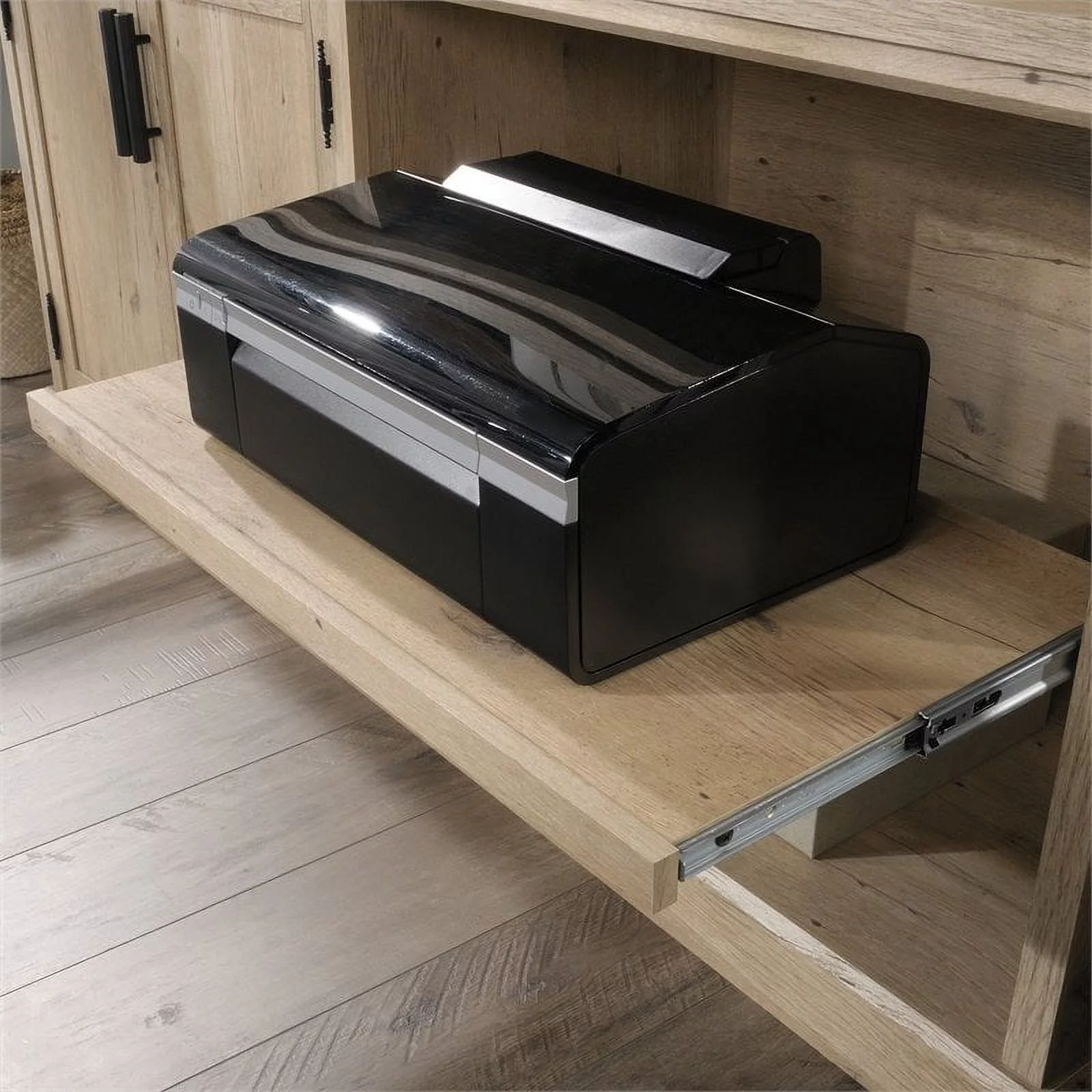 Pemberly Row Engineered Wood Large Office Printer Credenza in Prime Oak