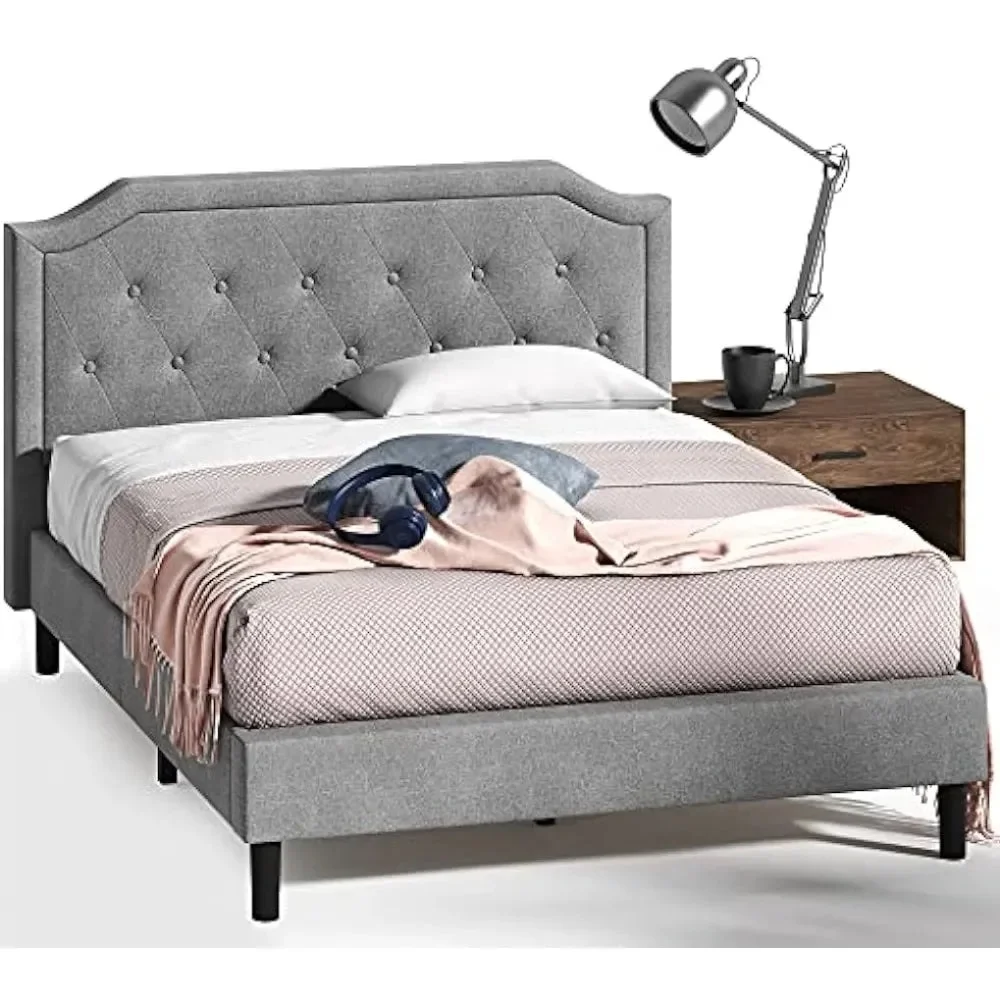 Upholstered Scalloped Platform Bed Frame / Mattress Foundation / Wood Slat Support / No Box Spring Needed / Easy Assembly