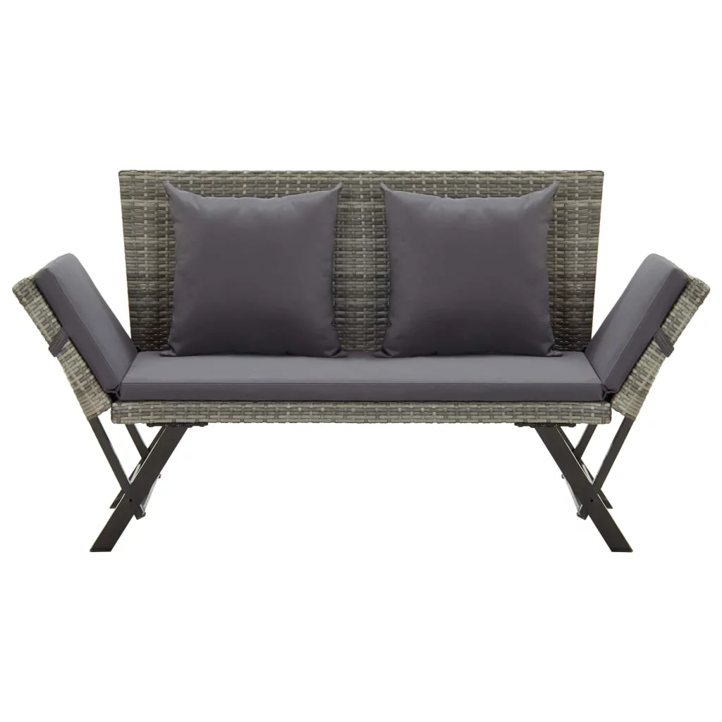 Anself Outdoor Bench 2-in-1 Convertible Day Bed with Cushion and Pillows Both Side Adjustable Poly Rattan Garden Bench for Backyard, Balcony, Lawn, Poolside Furniture (Gray)