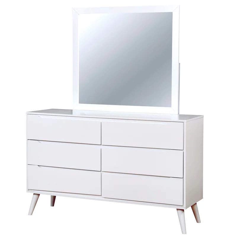 Allora 4pc Wood Bedroom Set - Queen+Nightstand+Dresser+Mirror in White