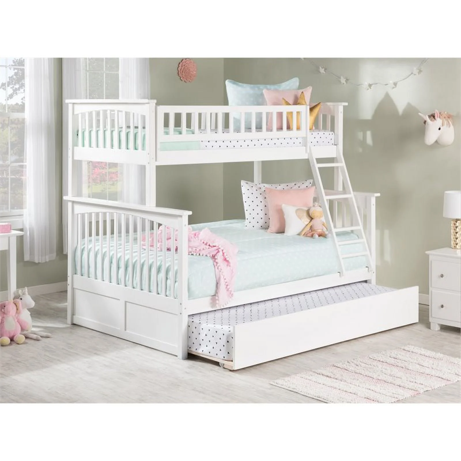 Pemberly Row Twin over Full Bunk Bed of Wood with Trundle in White