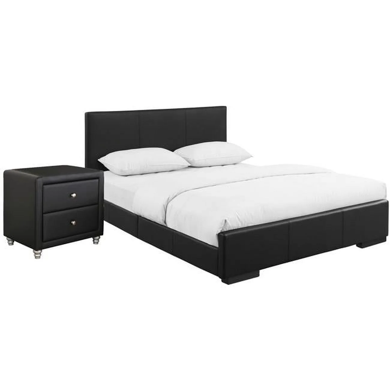 in. indes Upholstered Platform Bed in Black with 1 Nightstand, Twin Size - 80.5 x 41.7 x 34.8 in.