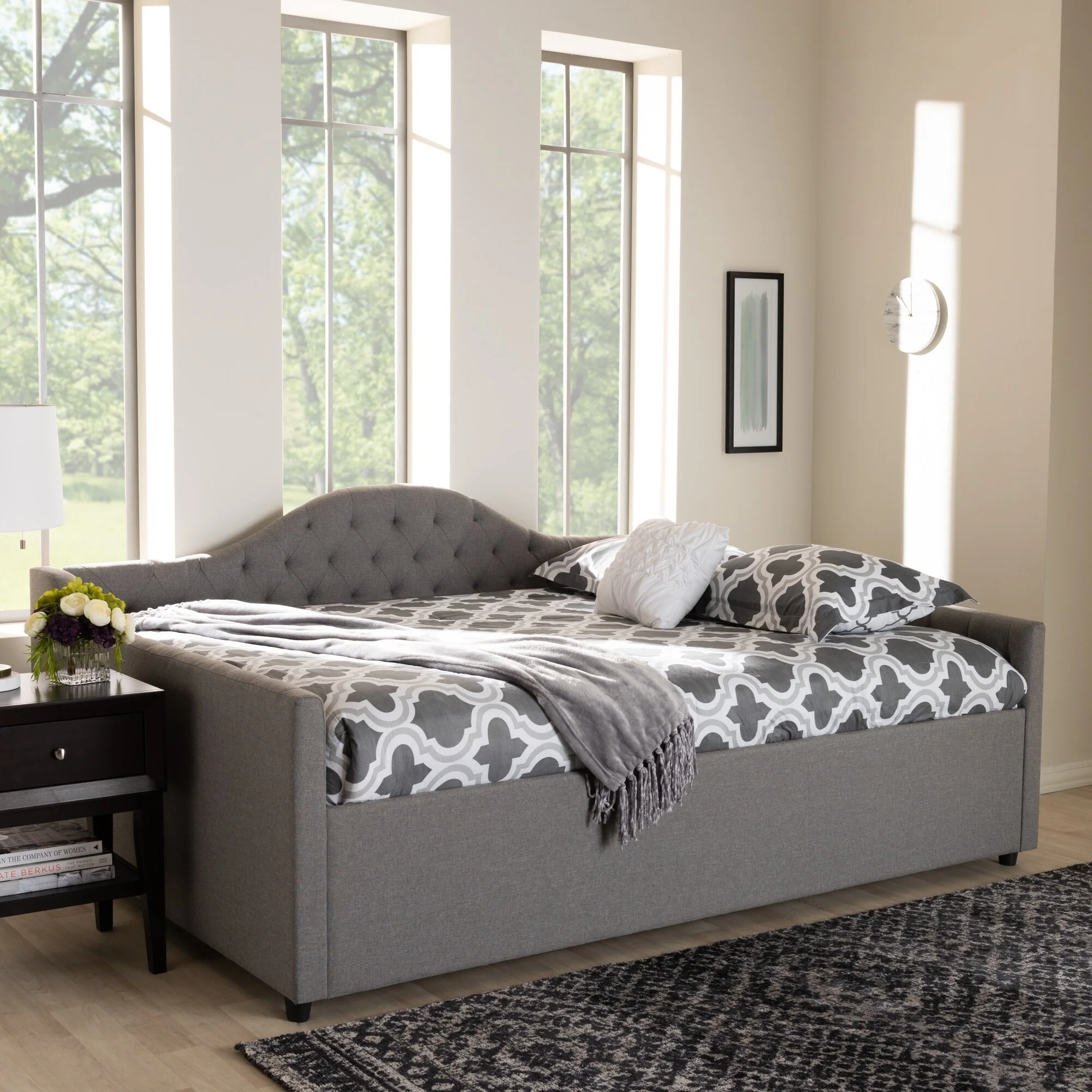 Baxton Studio Contemporary Fabric Upholstered Daybed by Grey Full