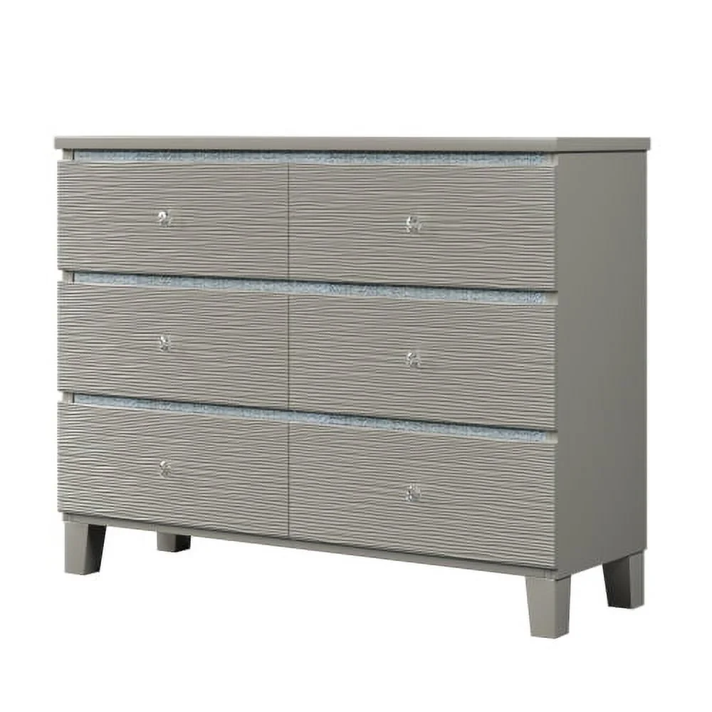 Wide Dresser with 6 Drawers, Large Vanity Storage Cabinet, Chest of Drawers for Bedroom, Living Room, Hallway (Champagne)