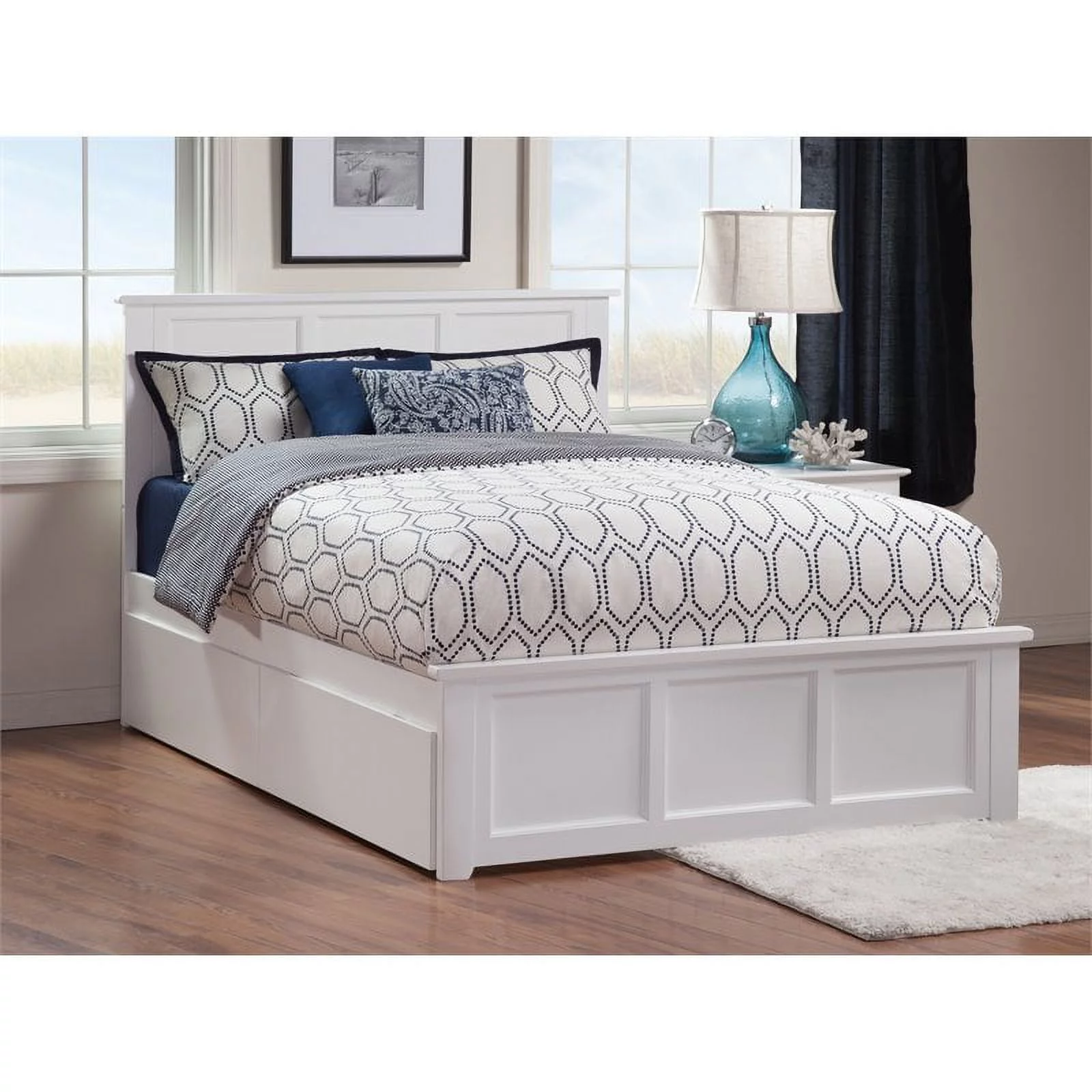 Pemberly Row Traditional Hardwood Storage Platform Bed, Full, White