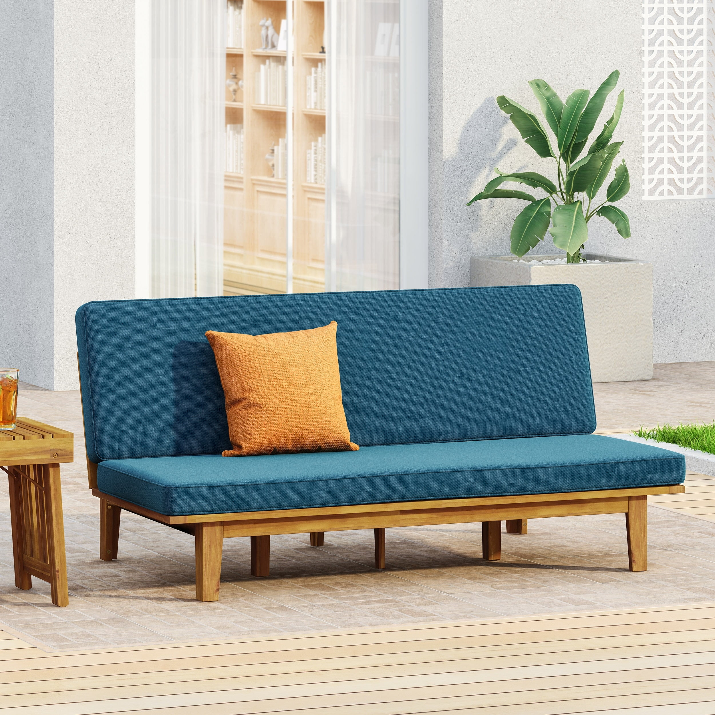 Christopher Knight Home Jill Outdoor Acacia Wood Outdoor Convertible Daybed with Cushion by Teak + Beige
