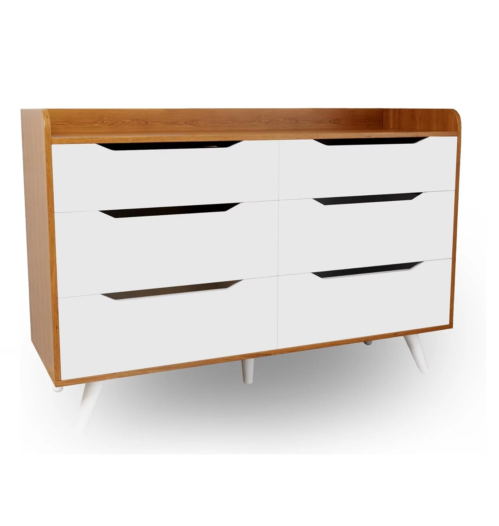 Wooden Double Dresser 6 Drawers Chest Bedroom Storage Furniture Brown and White