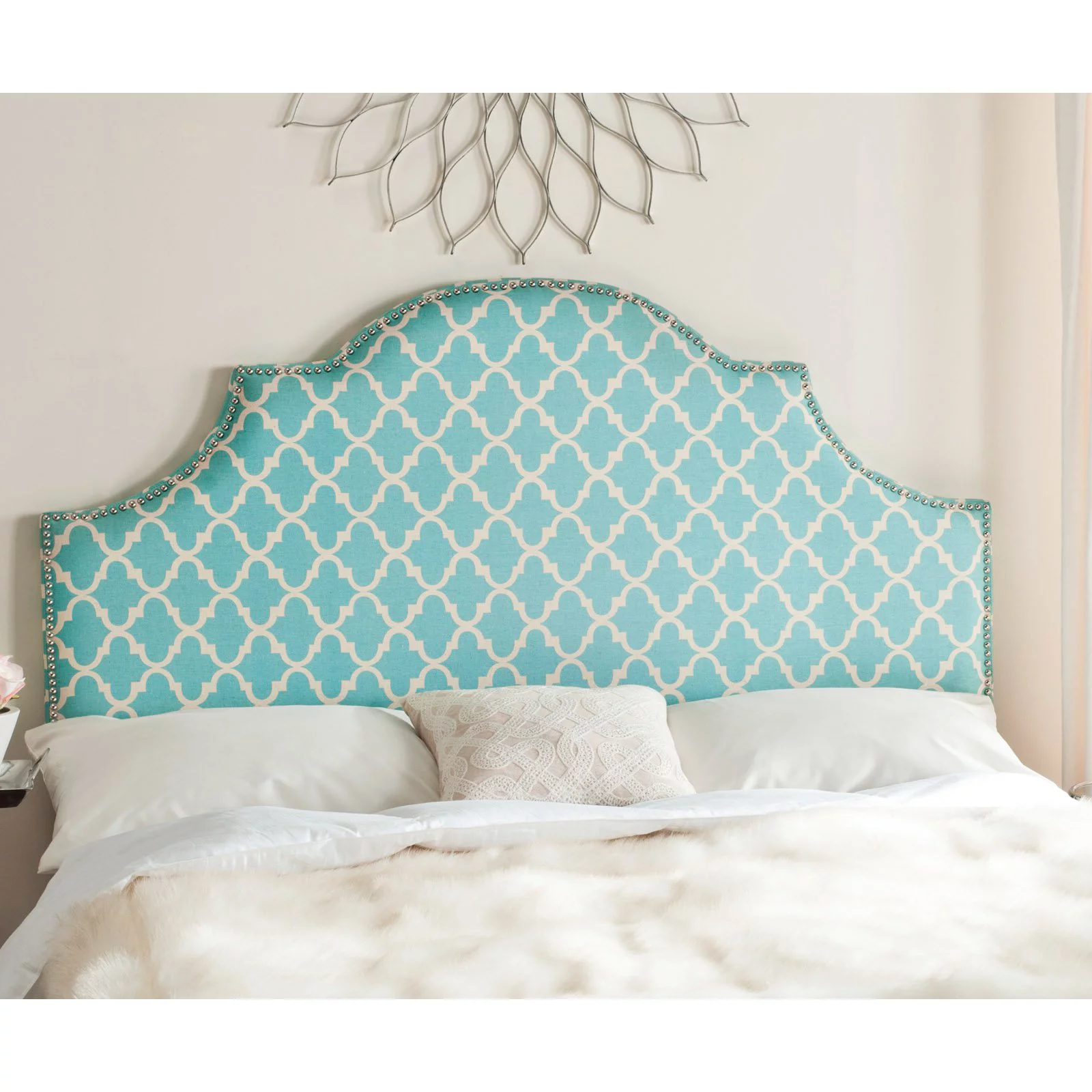 SAFAVIEH Hallmar Arched Fabric Headboard, Full, Wheat/Pale Blue