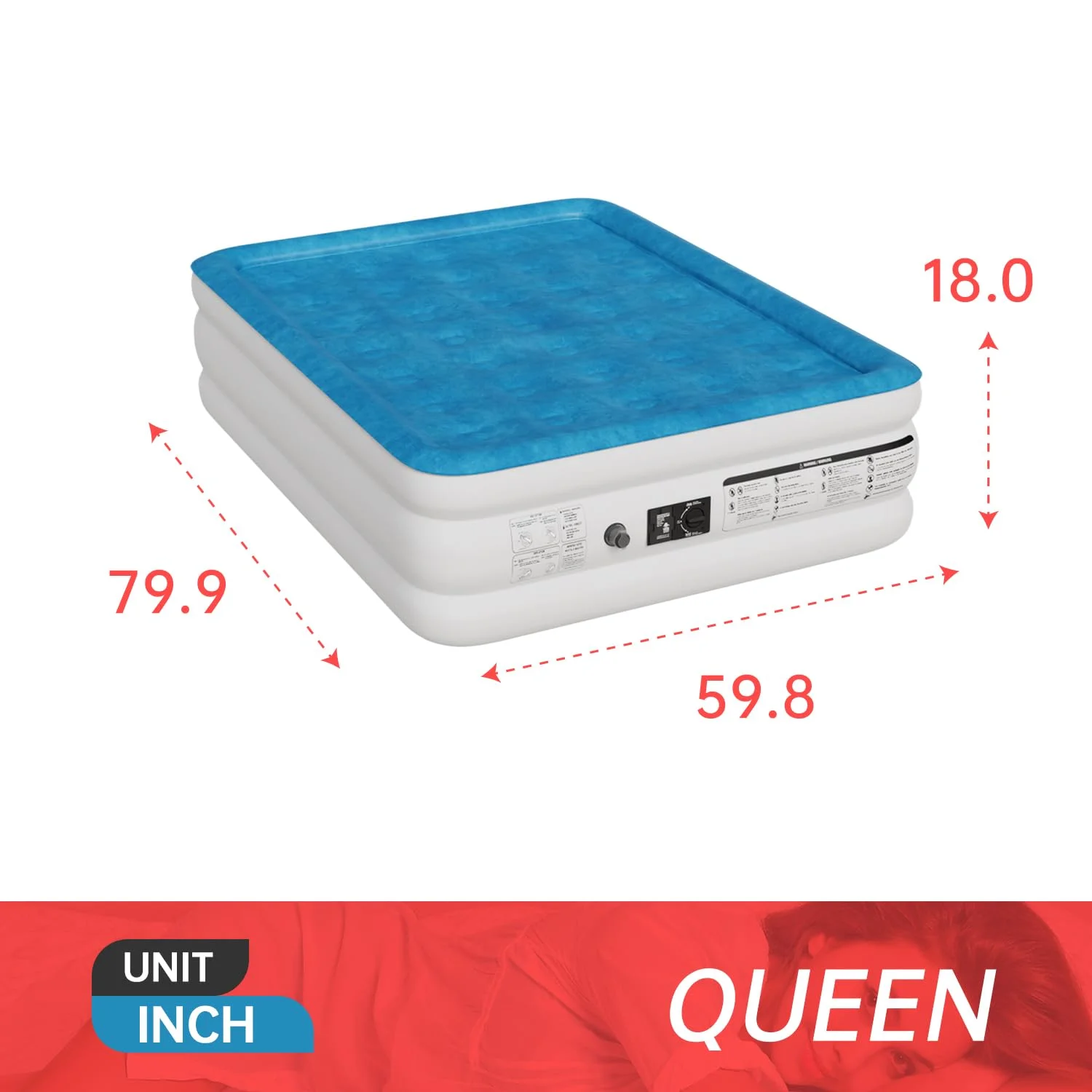 Premium Air Mattress with Built-in Pump 18 in Bed Height Mattress for Camping, Home & Portable Travel Comfortable Inflatable Air Mattress (Queen)
