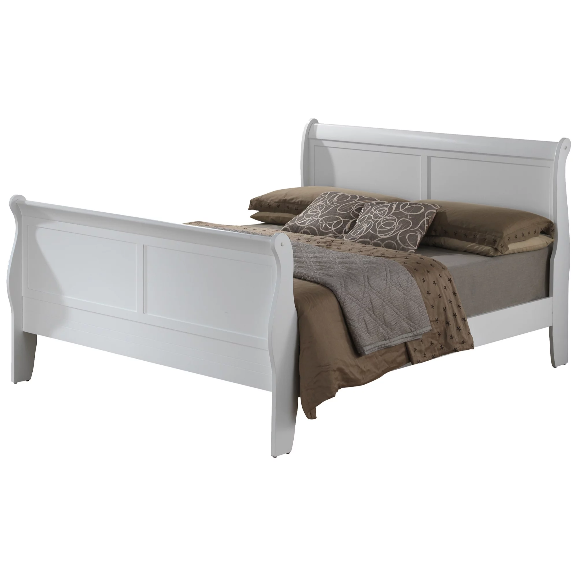 Passion Furniture PF-G3190A-FB Louis Philippe Sleigh Bed with High Footboard, White - Full Size