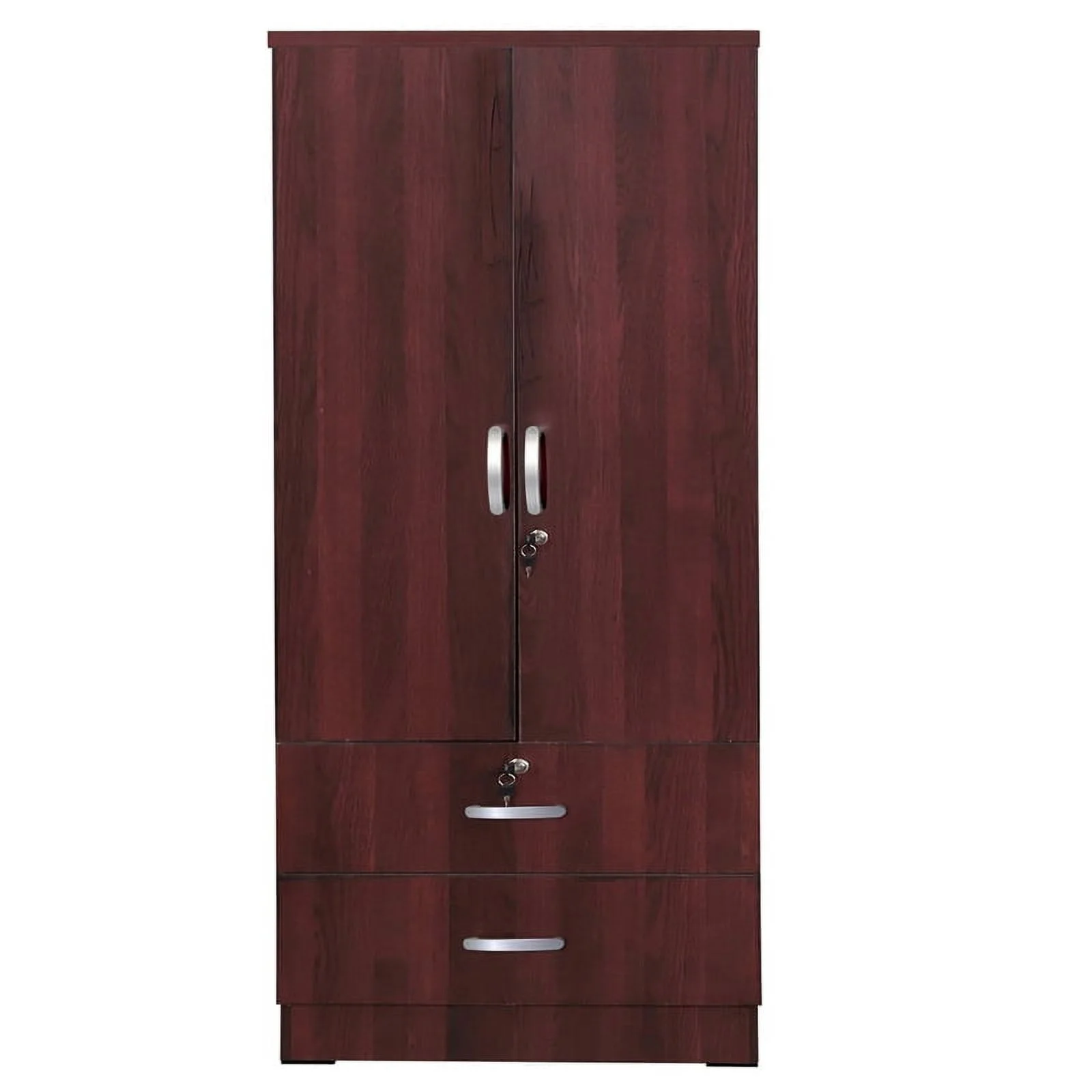 Pemberly Row Wood 2-Door Wardrobe Armoire with 2-Drawers Mahogany
