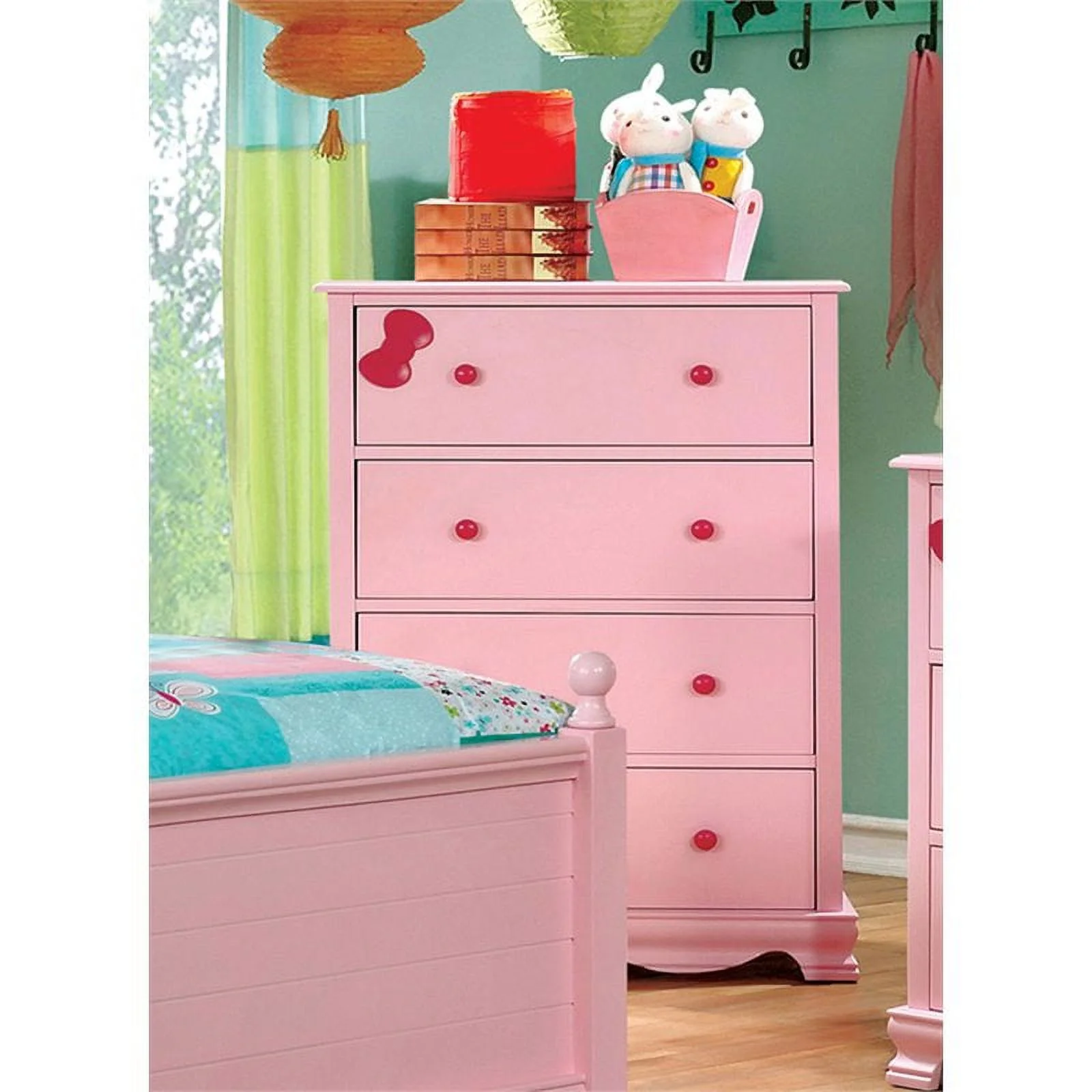Furniture of America Poppy Transitional Solid Wood 4-Drawer Chest in Pink