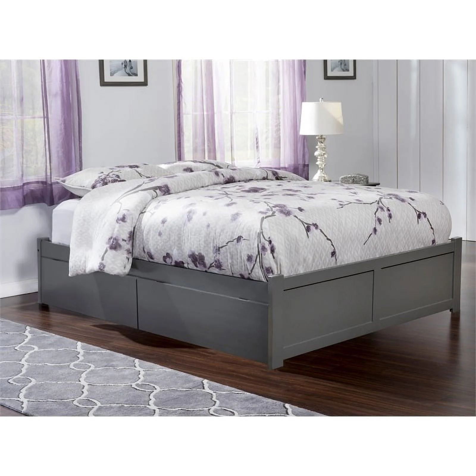Bowery Hill Modern Wood Queen Bed with Storage Drawers in Gray