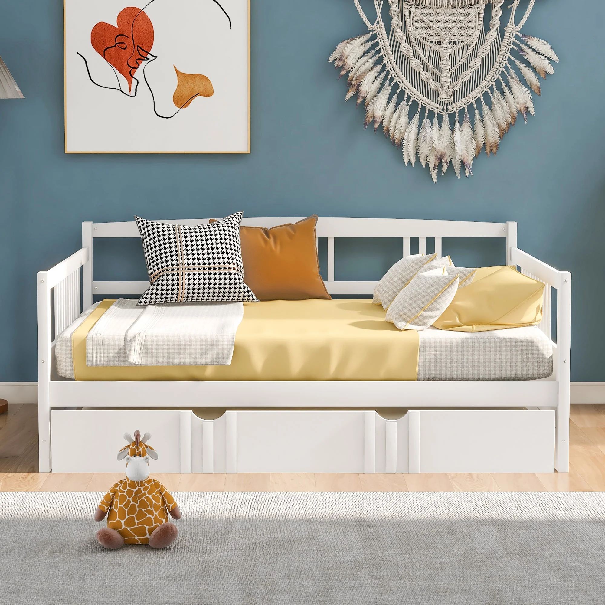 Lex Full Size Wooden Daybed with Twin Size Trundle - White