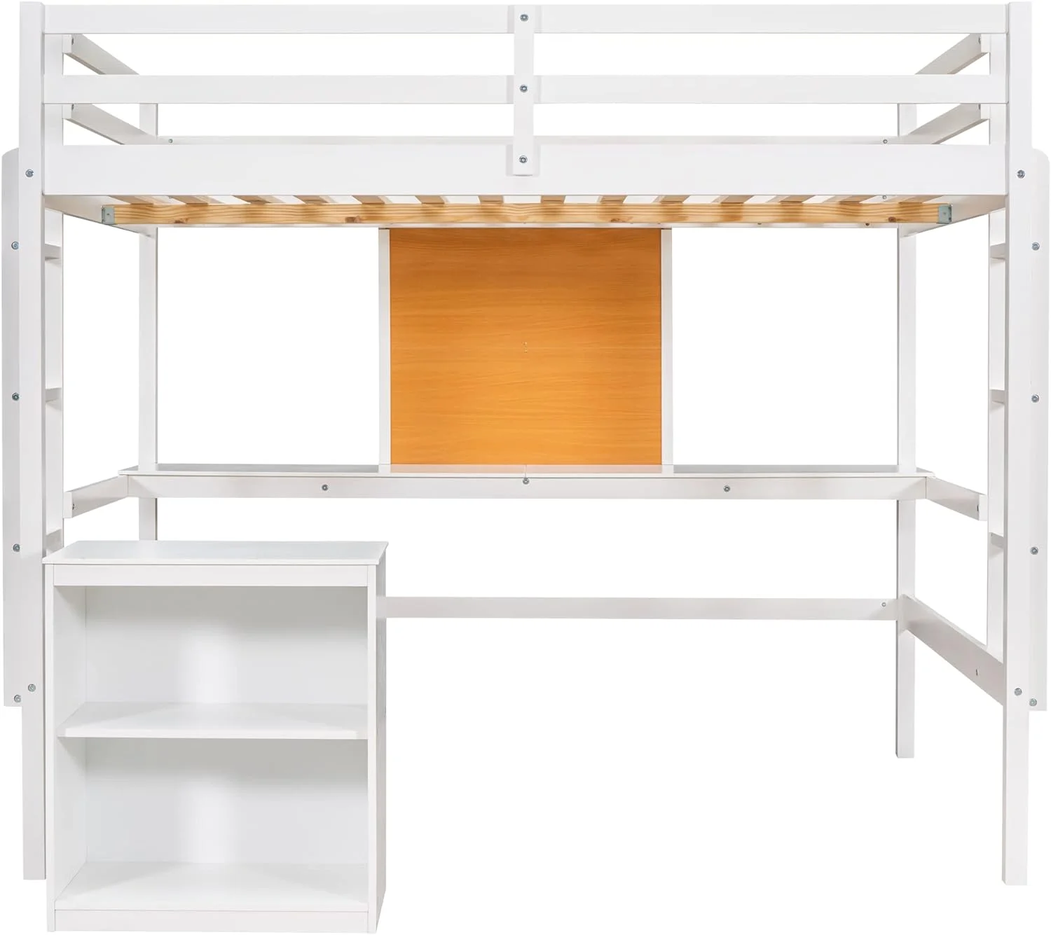 Lof Bed Wih Desk Ad Wriig Board, Wood Size Lof Bed Wih Desk & 2 Drawers Cabie Udereah, Lof Bed For Kids, Boys,Girls,ees(,Whie)