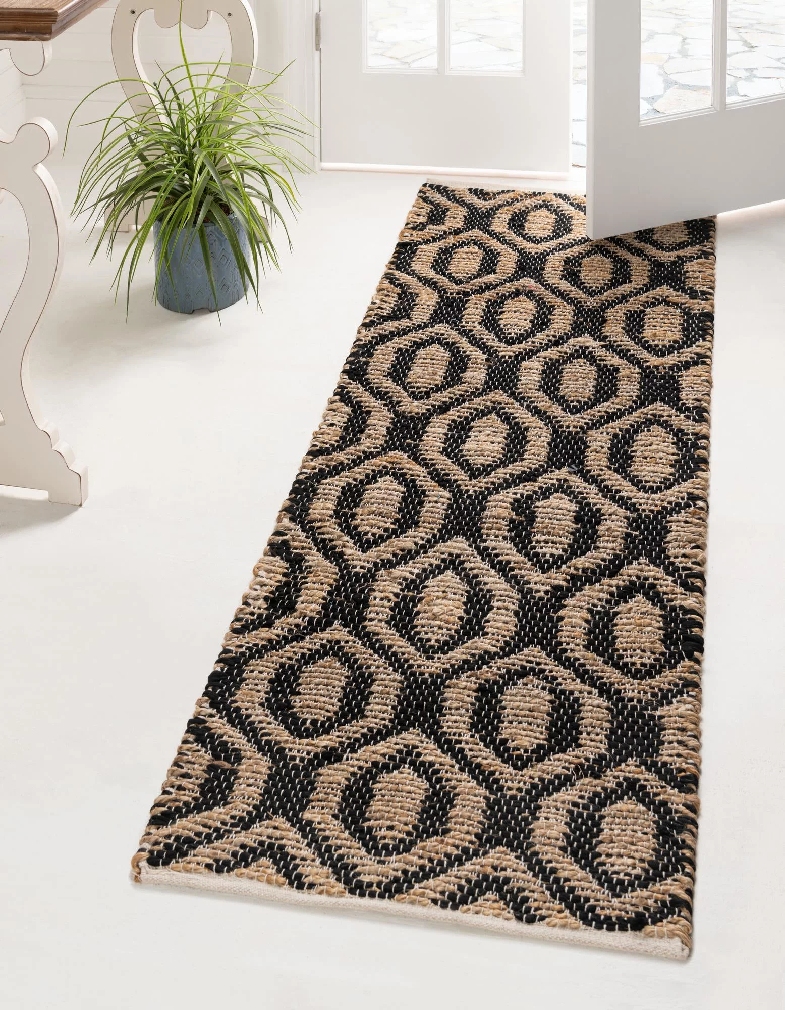 Unique Loom Chindi Jute Rug Black/Navy Blue 2' 7