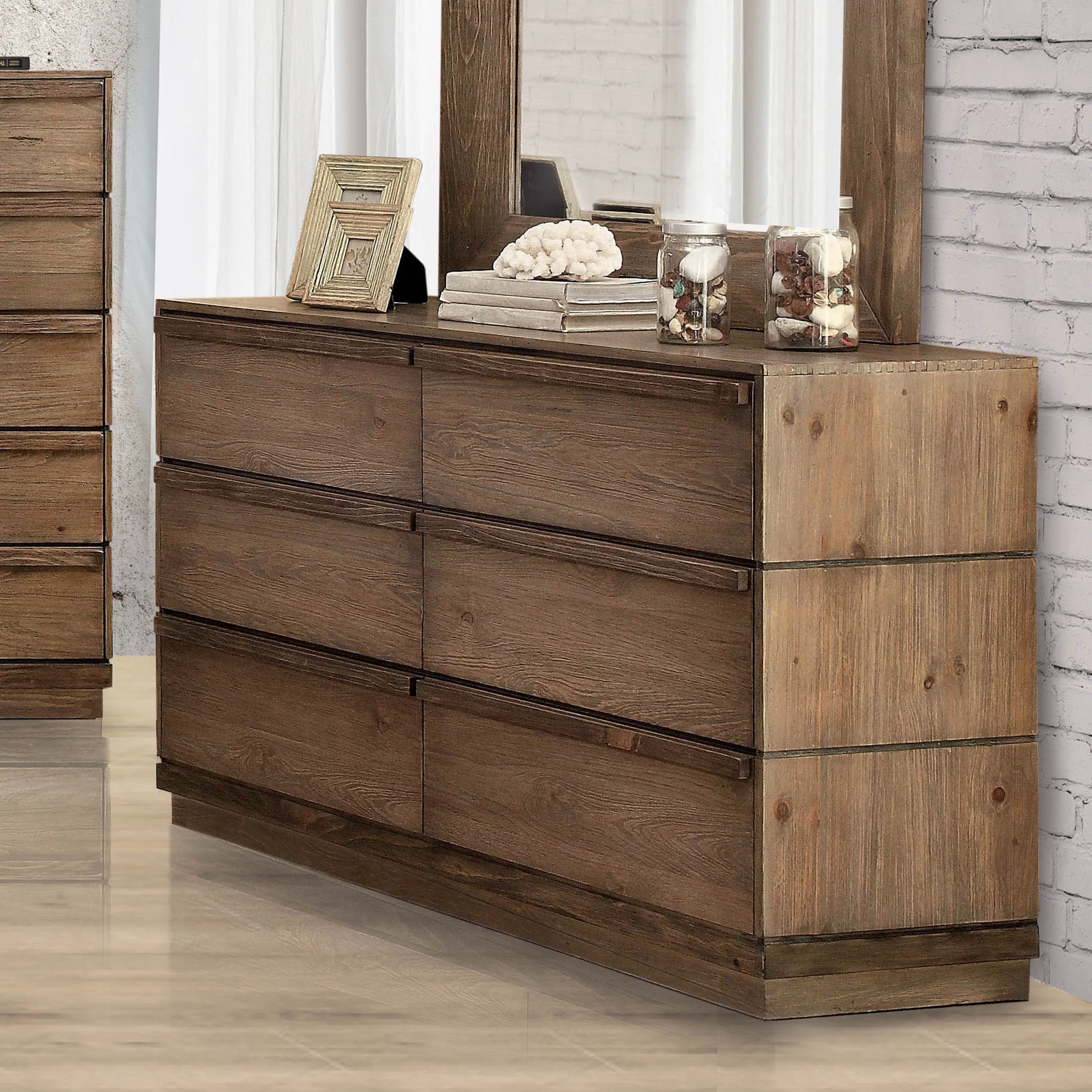 Furniture of America Dotson 6-Drawer Dresser, Rustic Natural Tone