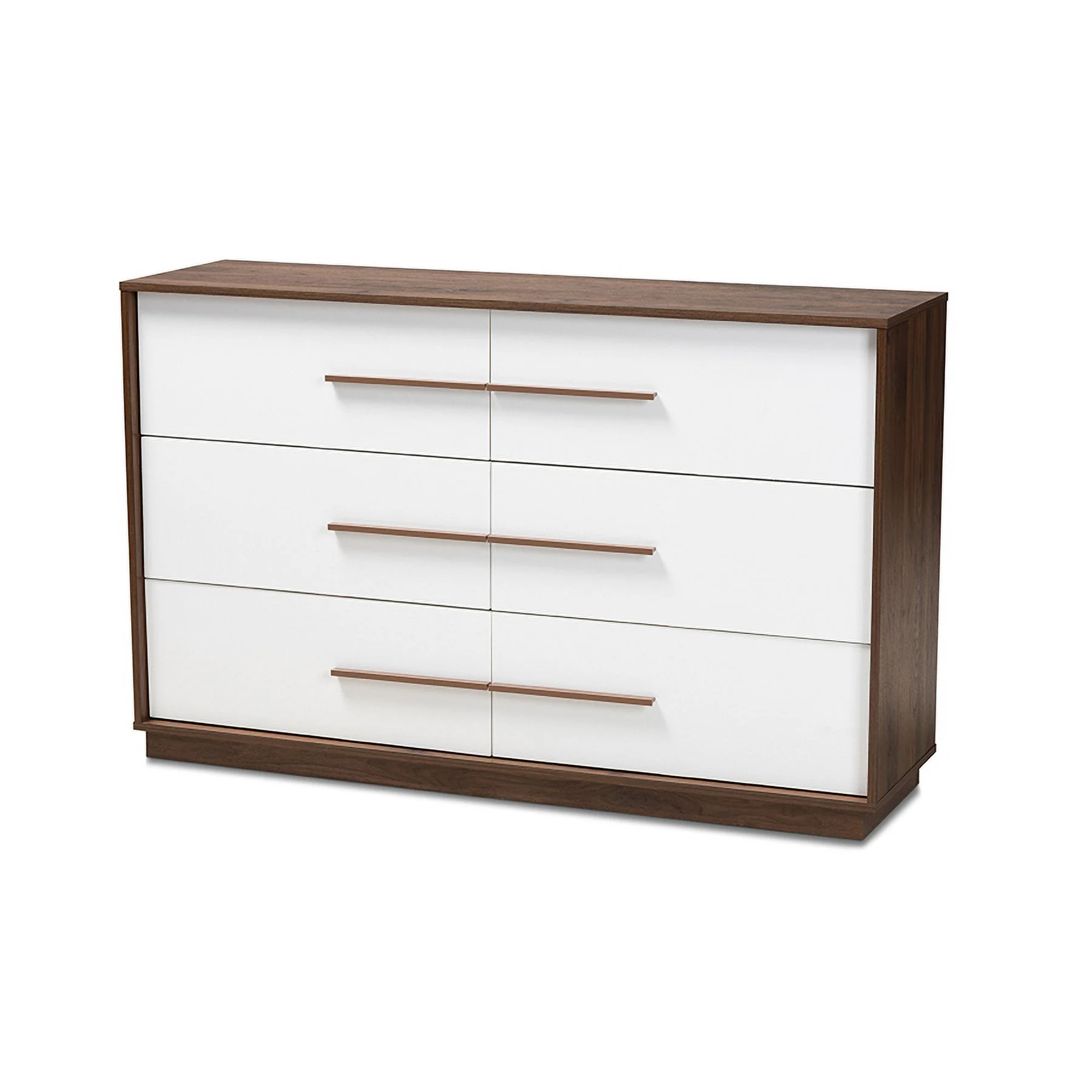 Baxton Studio Mette Mid-Century Modern White and Walnut Finished 6-Drawer Wood Dresser