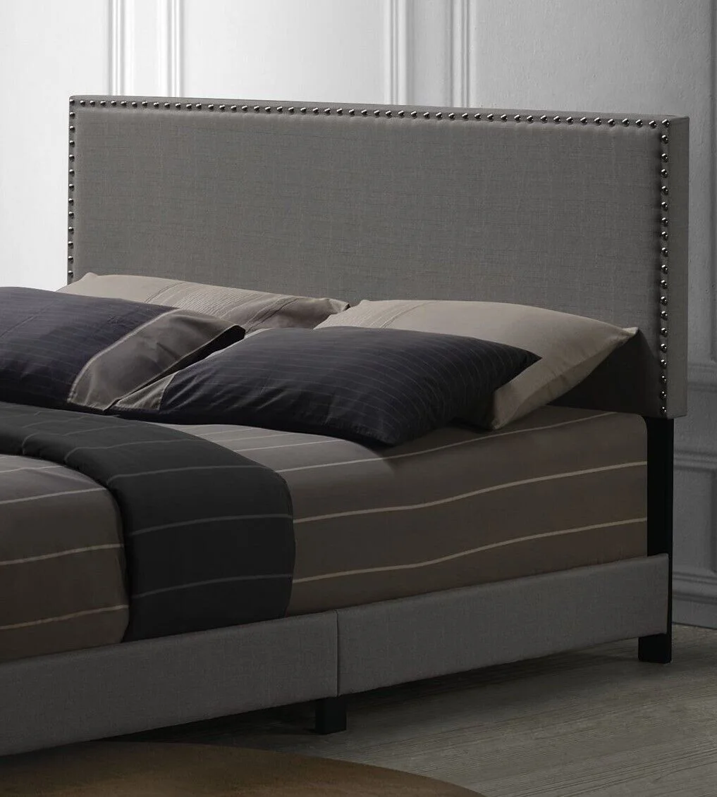 Casual Look 1pc Queen Size Bed Light Gray Fabric Upholstered Nailhead Trim Accent Headboard Modern Bedroom Furniture