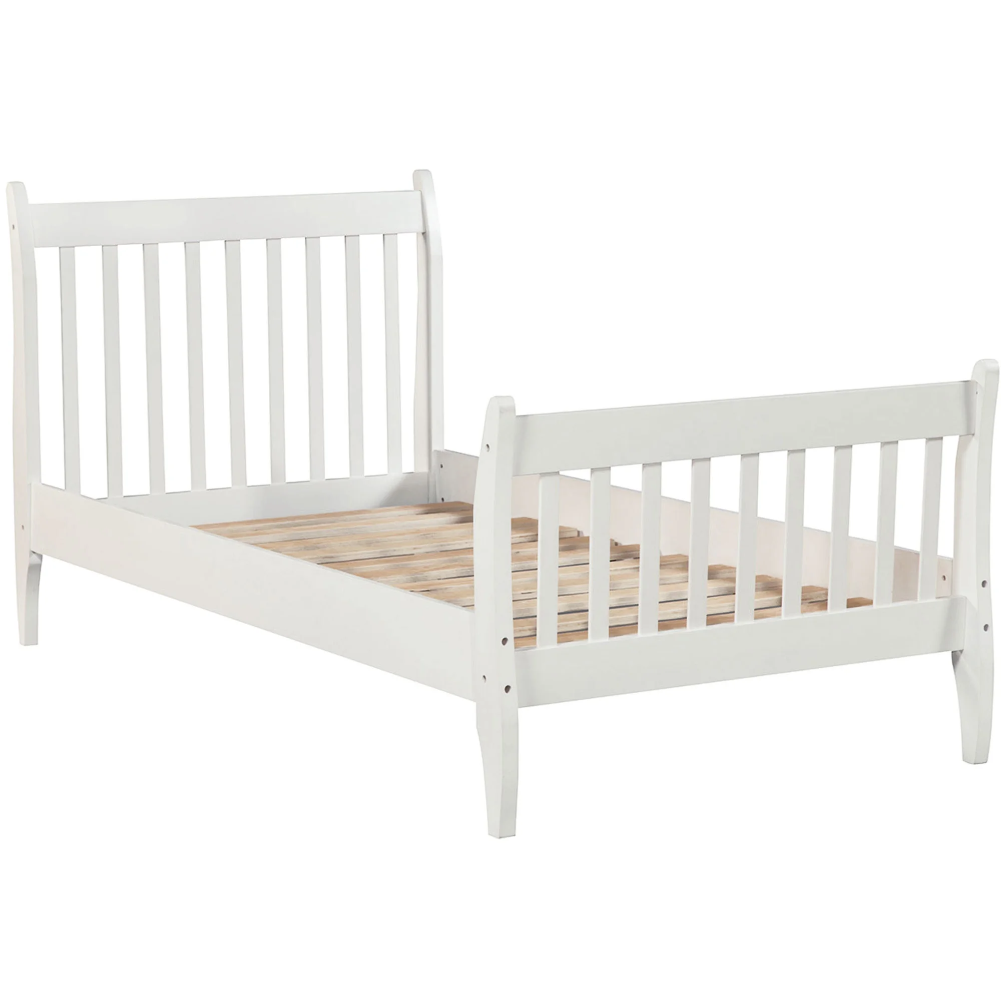 Twin Size Wood Platform Bed Frame Kids Bed Single Bed with Headboard and Wood Slat Support Mattress Foundation No Box Spring Needed（White）