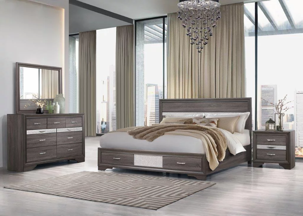 Seville Storage King Bedroom Set 5Pcs Weathered Grey Global Furniture Modern