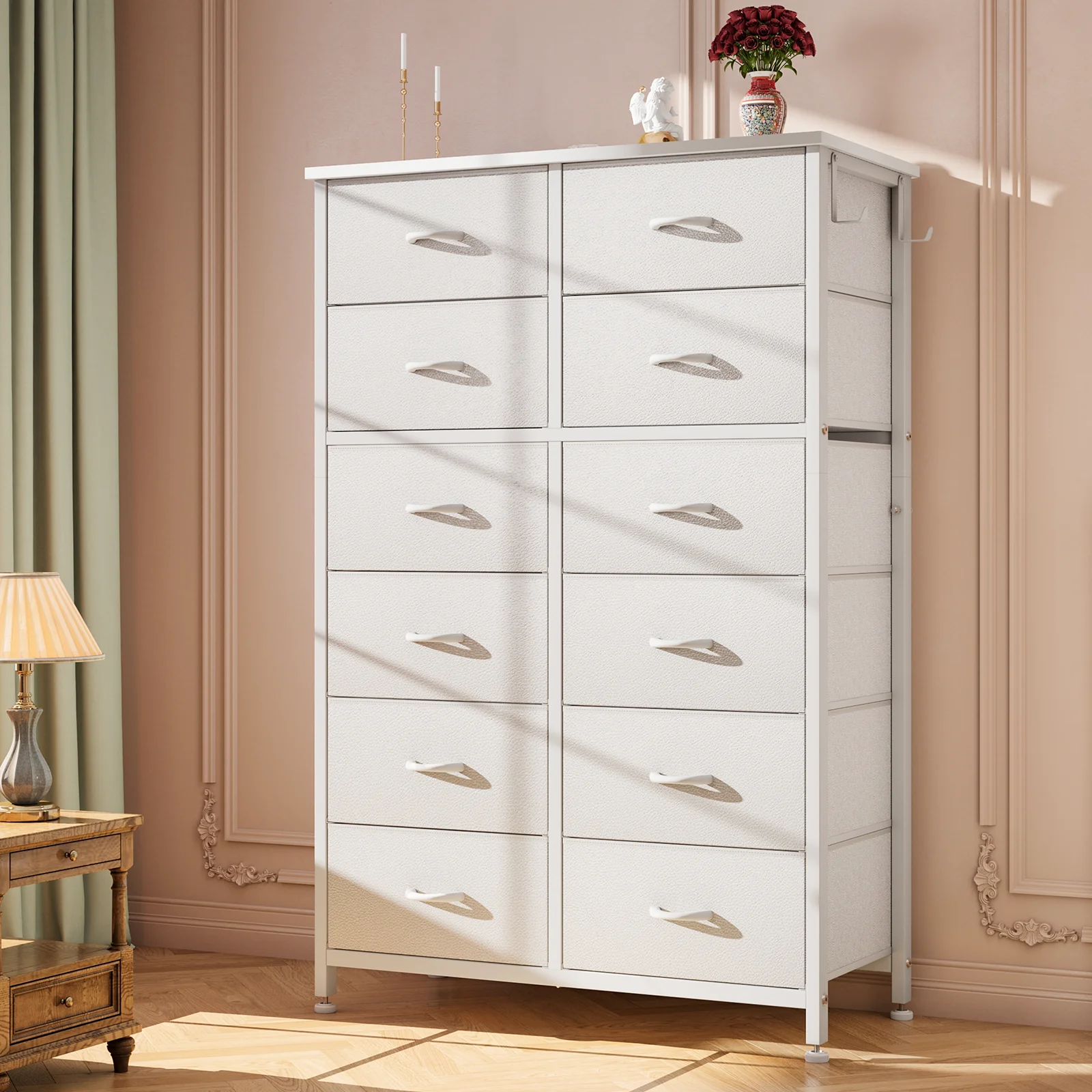 GIKPAL 12 Drawer Dresser White, Chest of Drawers Dressers for Bedroom, Fabric Drawer for Kids and Adult, Steel Frame and Wooden Top