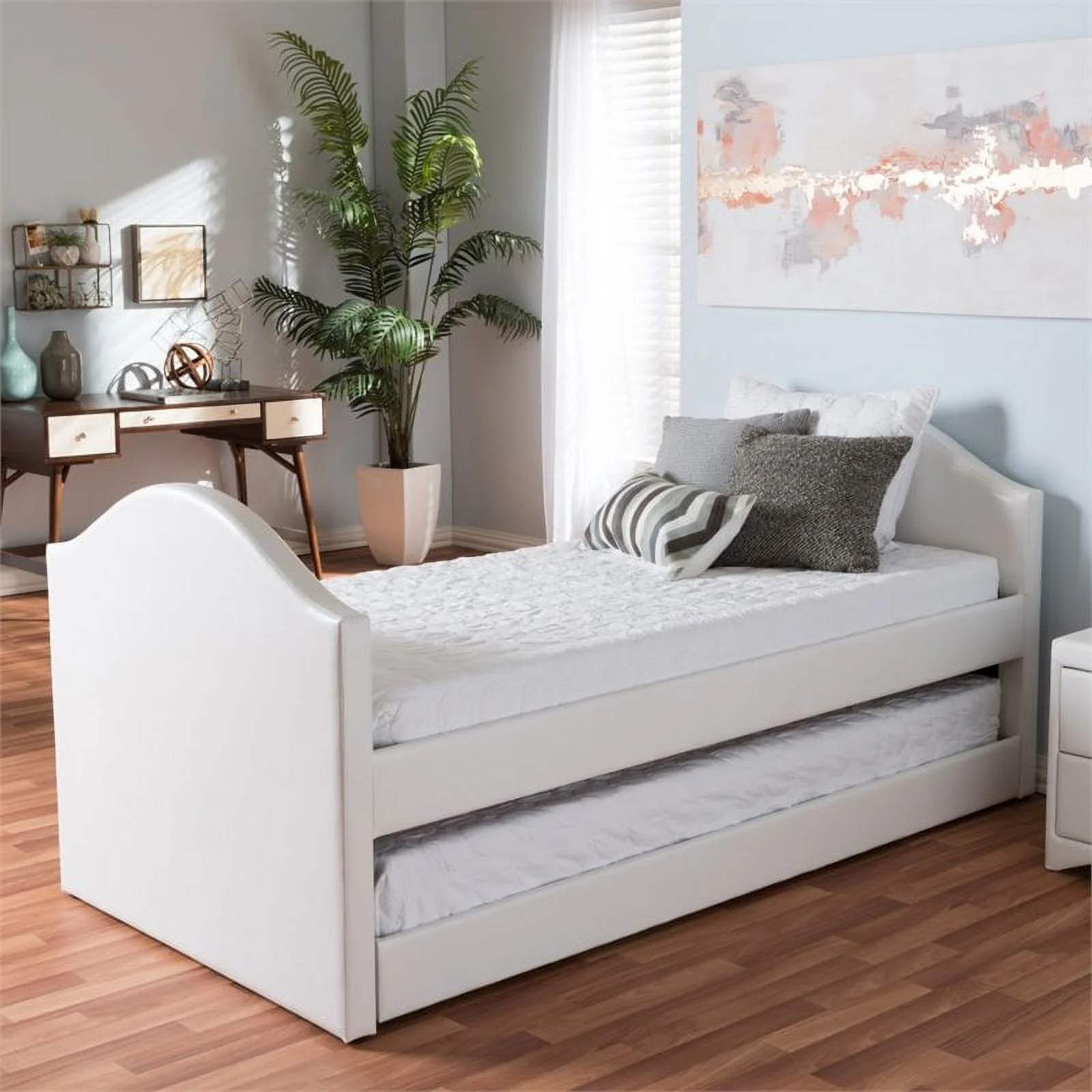 Bowery Hill Contemporary Faux Leather Upholstered Daybed in White