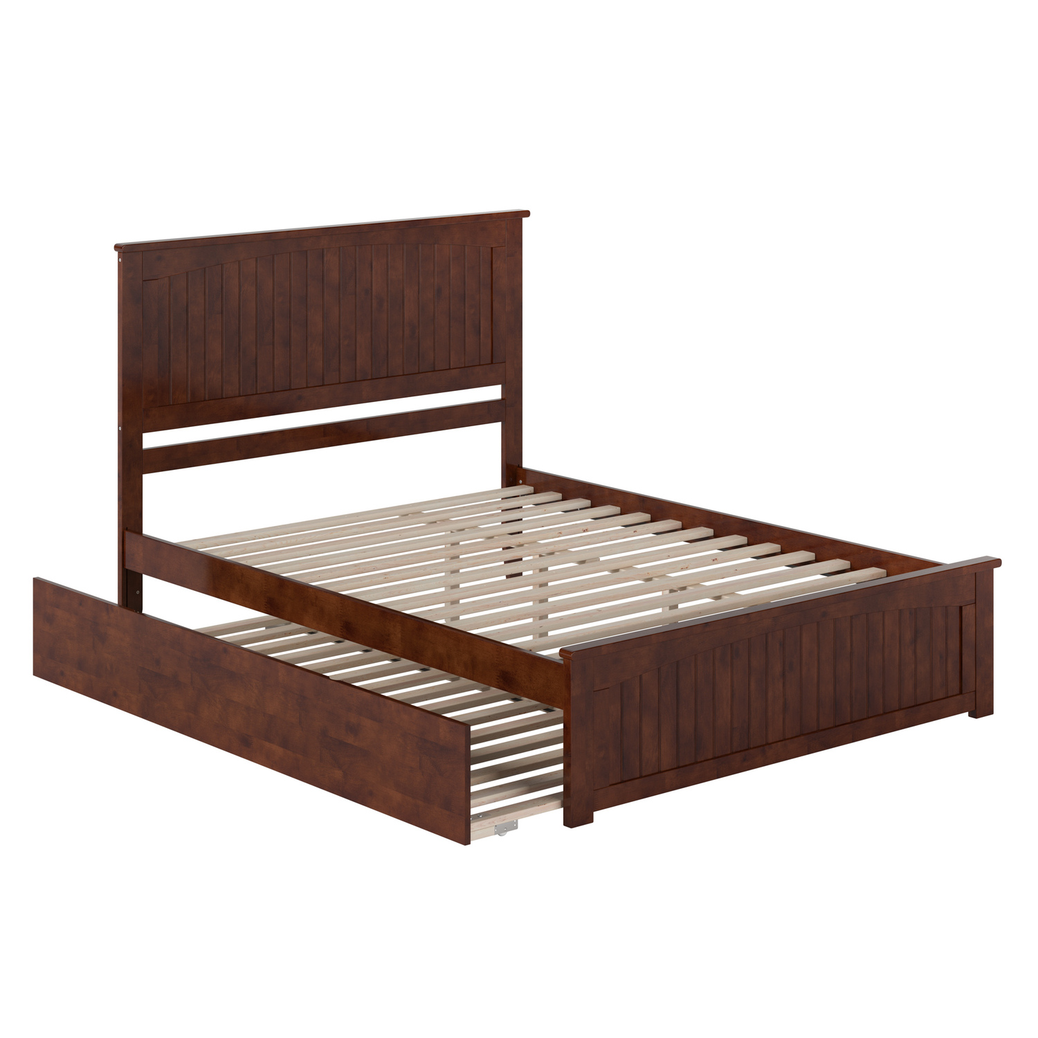 Nantucket Queen Platform Bed with Matching Footboard and TXL Trundle in Walnut