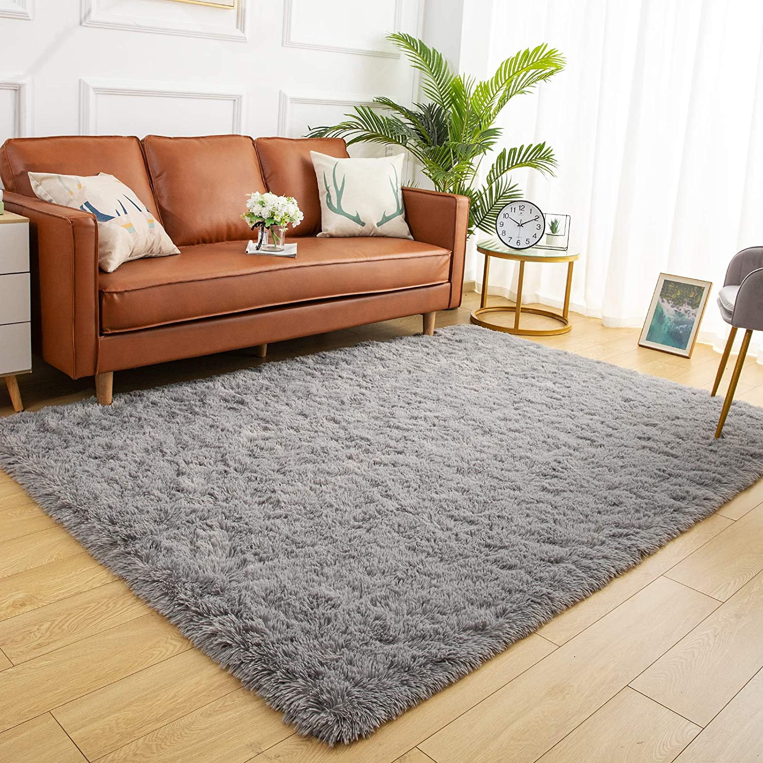Softlife Stylish Soft Shaggy Velvet Carpet for Living Room/Bedroom, Fluffy Children Rugs,6' x 9',Gray
