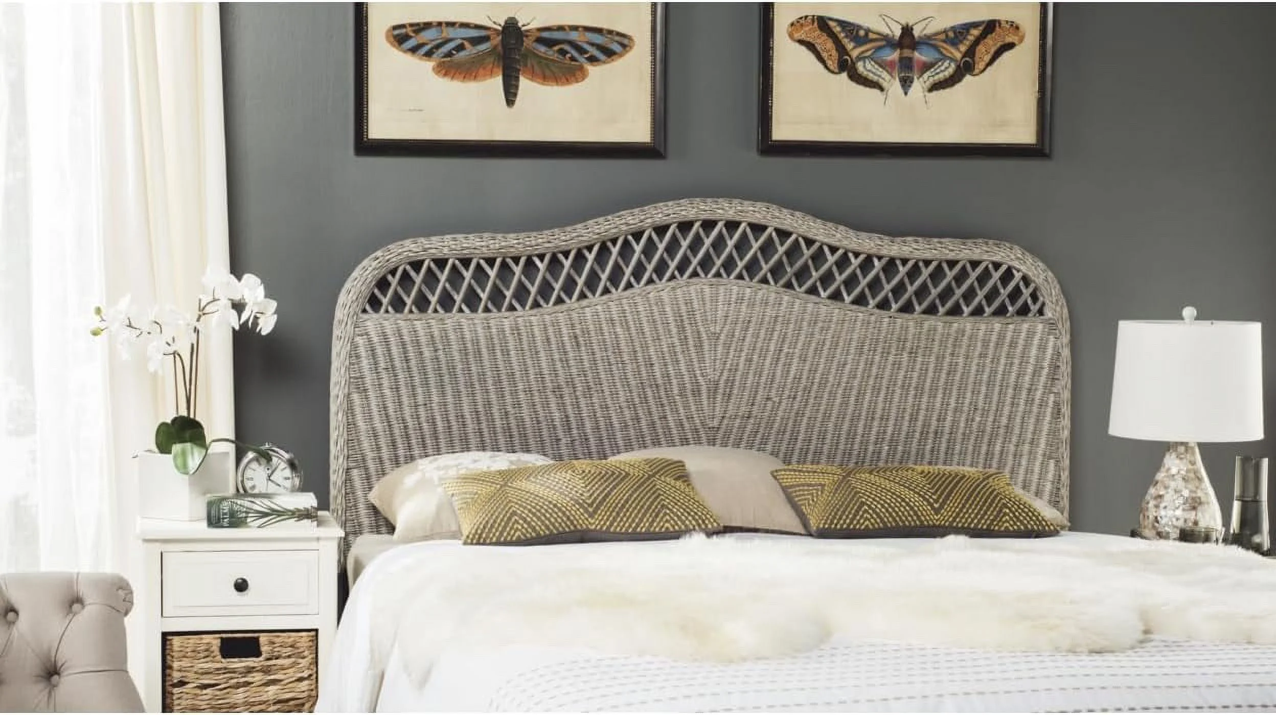 Home Collection Sephina Antique Grey Rattan Headboard (Full)