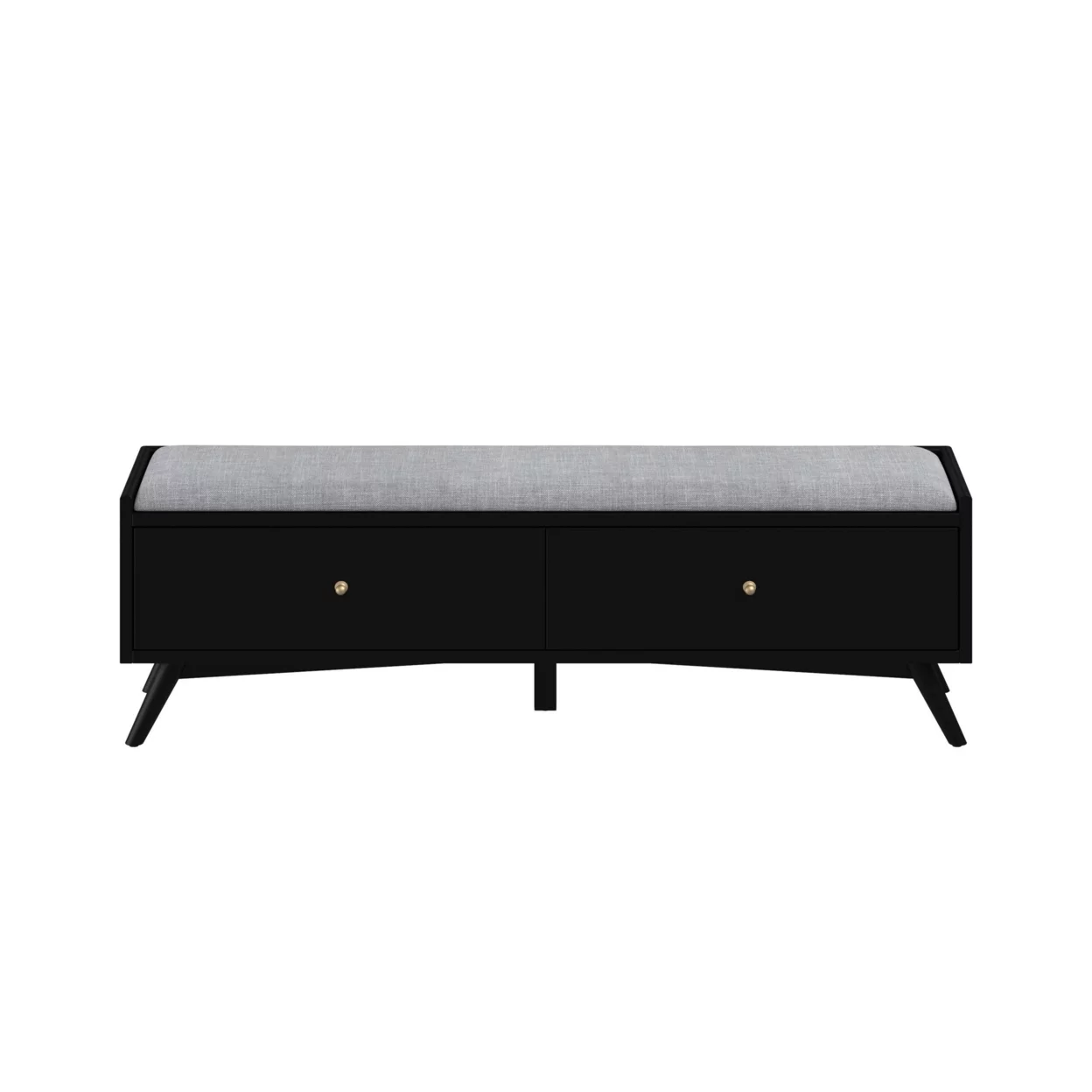 Bench with Fabric Padded Seat and 2 Drawers, Black- Saltoro Sherpi