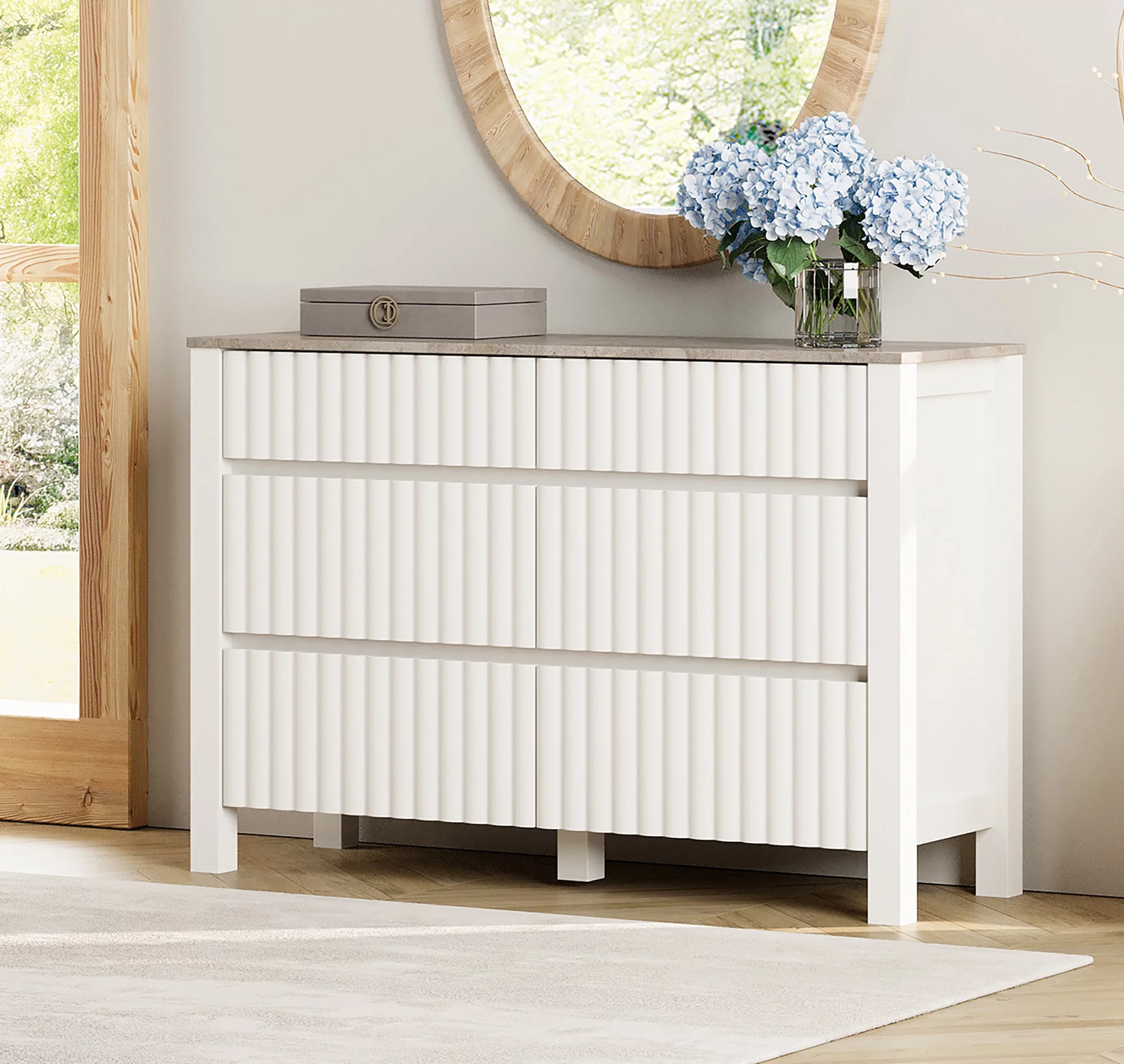 WAMPAT Dresser for Bedroom with 6 Drawers,Modern White Kids Chests & Dressers Wood Storage Cabinet Organizer for Living Room,Nursery, Hallway,Entryway
