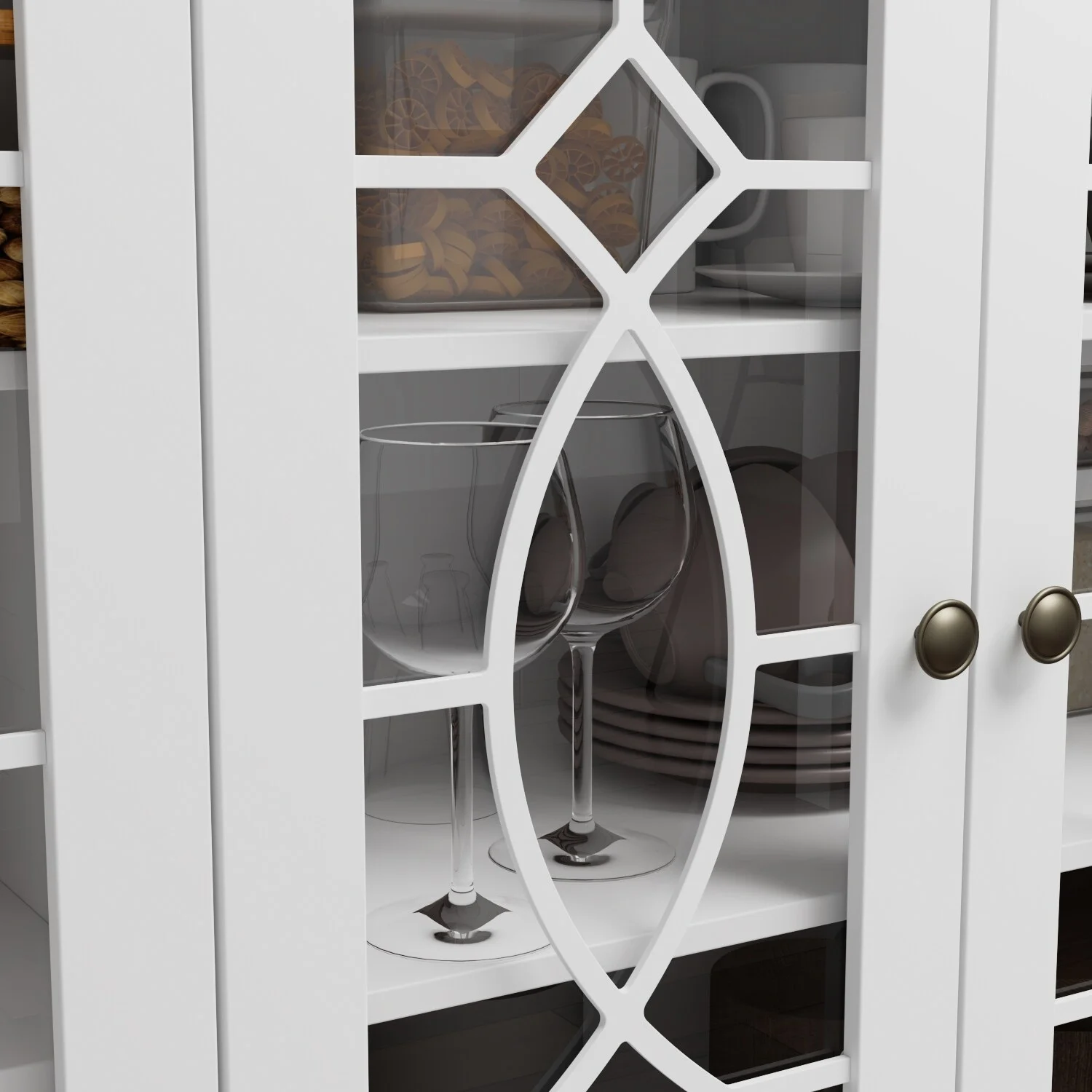 53.9'' W Sideboard Dresser Buffet Glass Door Storage Cabinet Display White