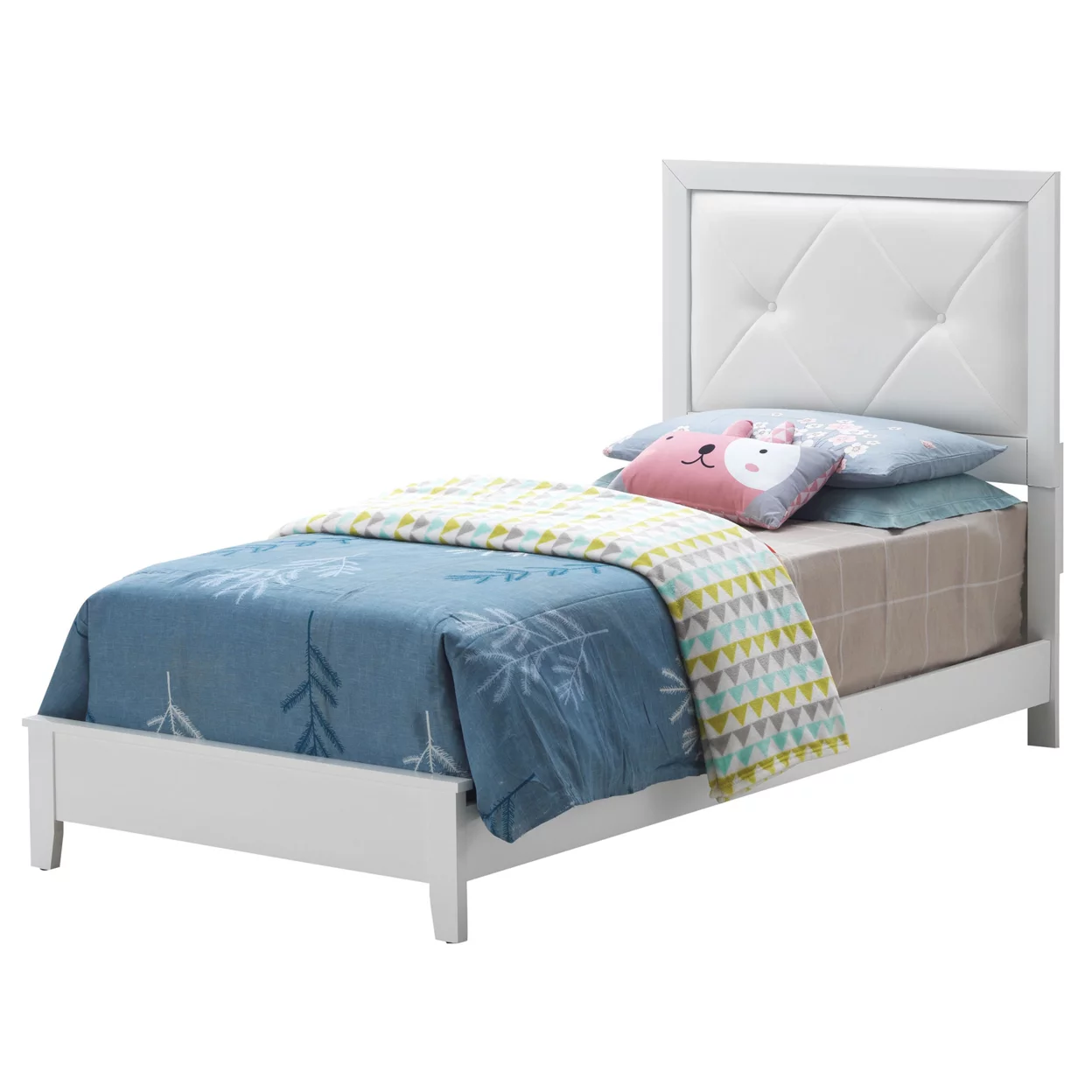 Primo White Tufted Faux Leather Upholstered Twin Panel Bed
