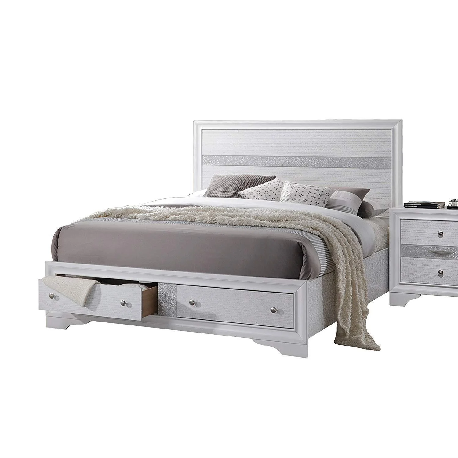 HomeStock City Chic Eastern King Bed W/Storage, White (1Set/3Ctn)