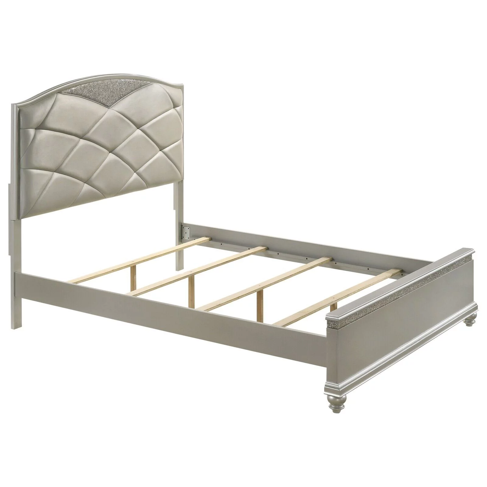 1pc Traditional Style Queen Size Panel Upholstered Bed Wooden Bedroom Furniture Set Metallic Silver Finish