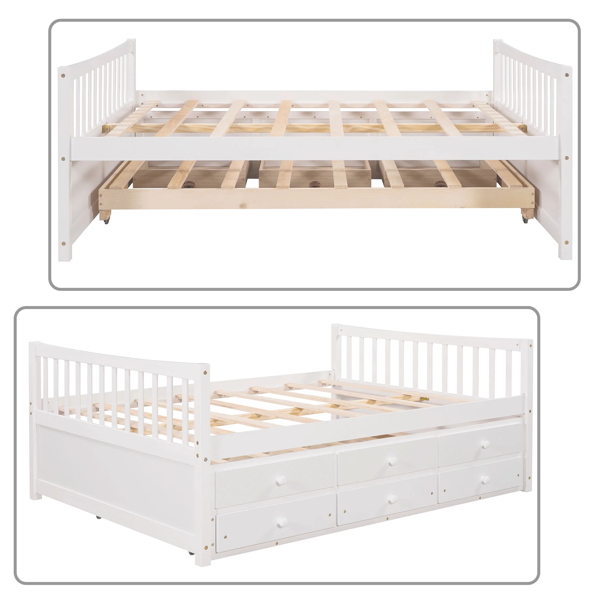 Minimalist and Multifunctional Full Size Daybed with 3 Drawers and A Trundle, White