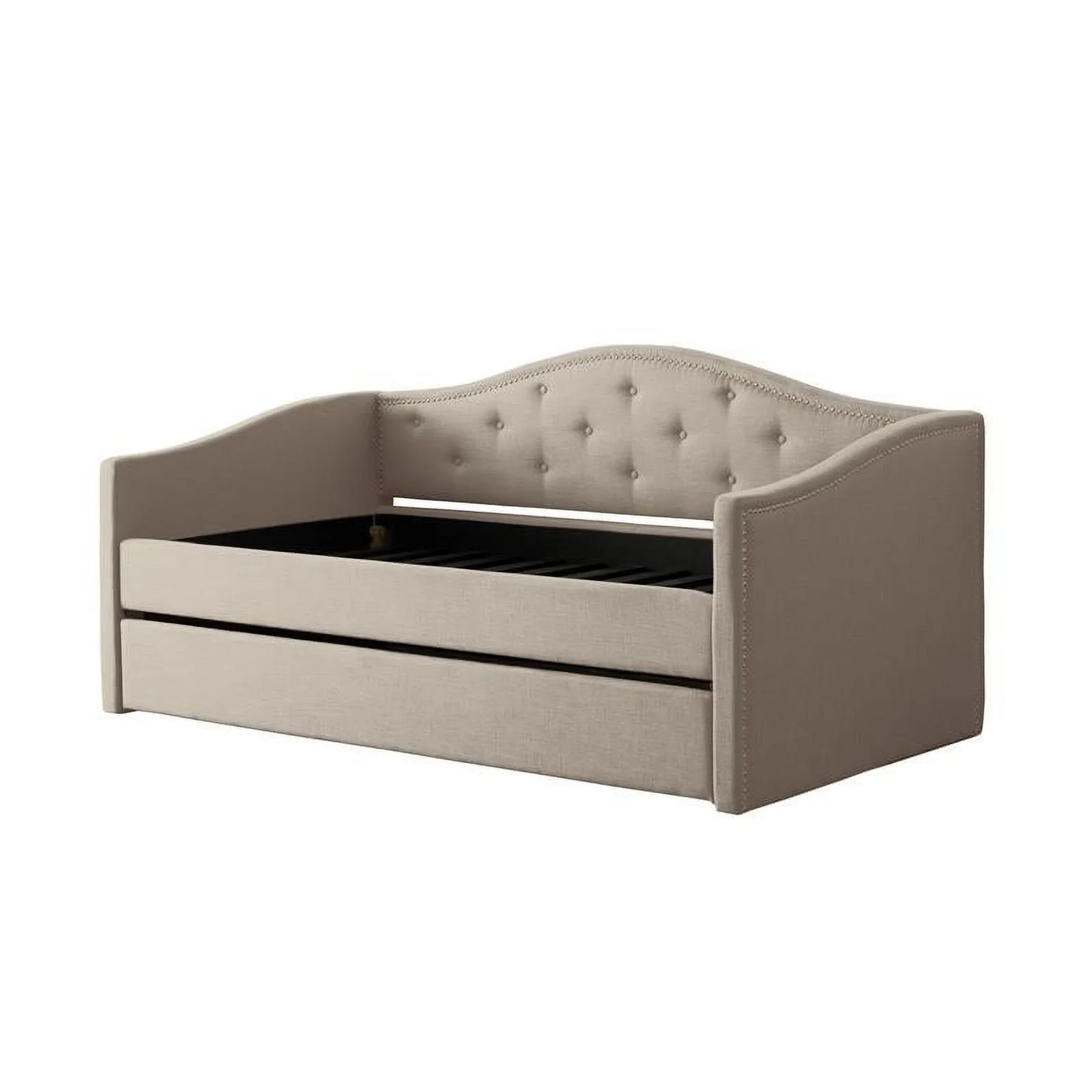 Pemberly Row Upholstered Contemporary Fabric Daybed with Trundle in Beige