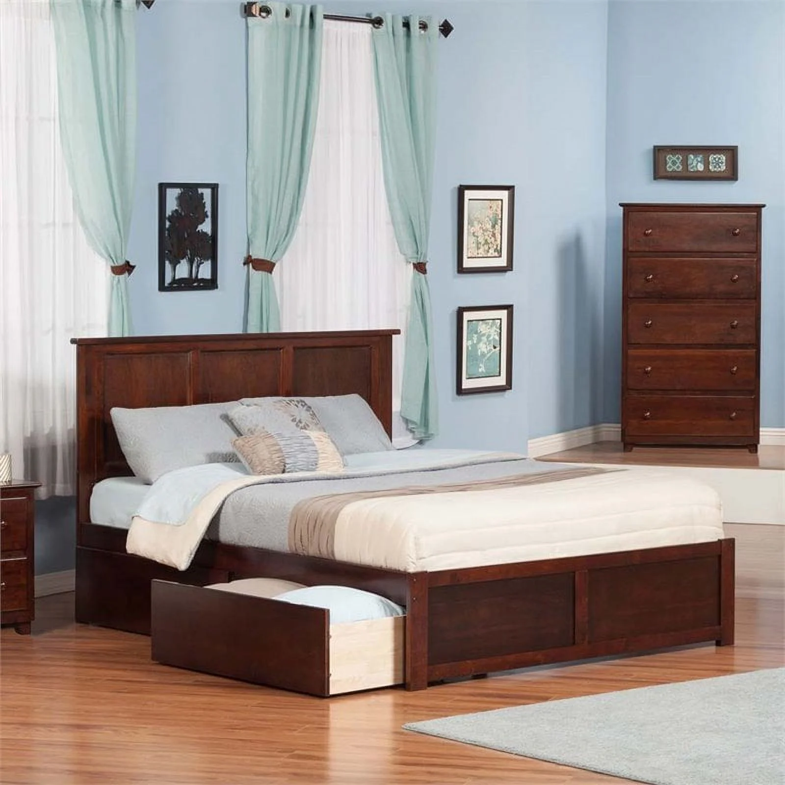 Pemberly Row Traditional Hardwood Storage Platform Bed, King, Walnut