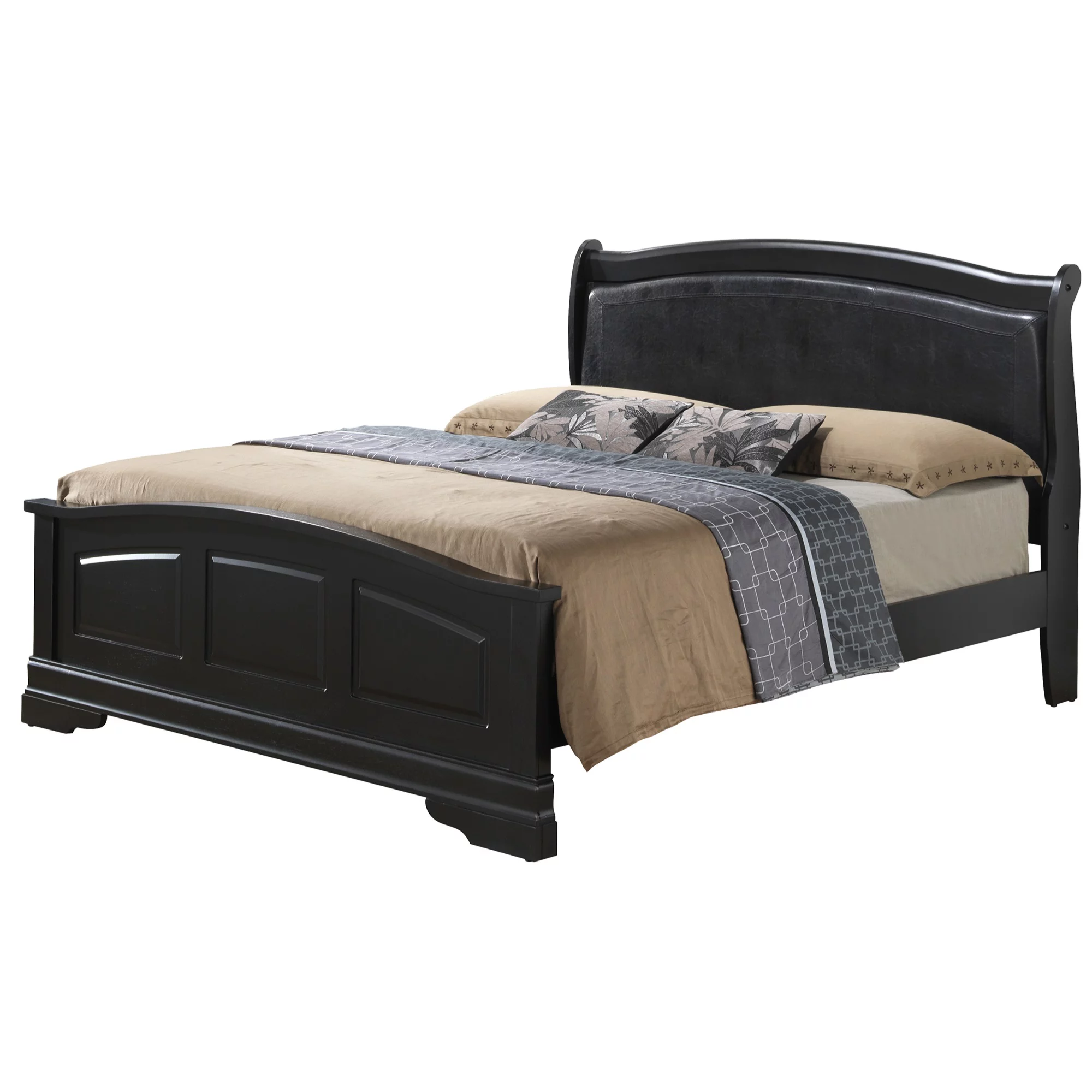 Passion Furniture PF-G3150C-QB2 Louis Philippe Upholstered Panel Bed, Black - Queen Size