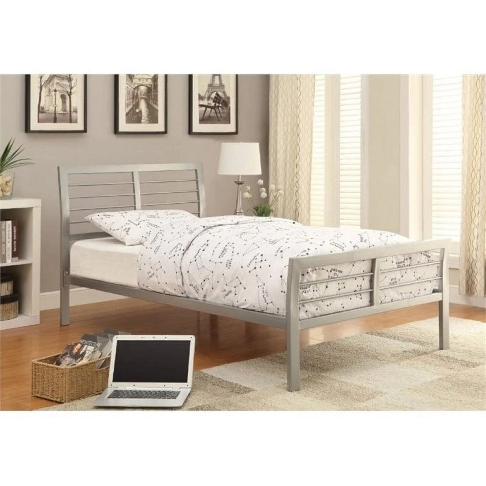 Bowery Hill Iron Twin Bed in Silver