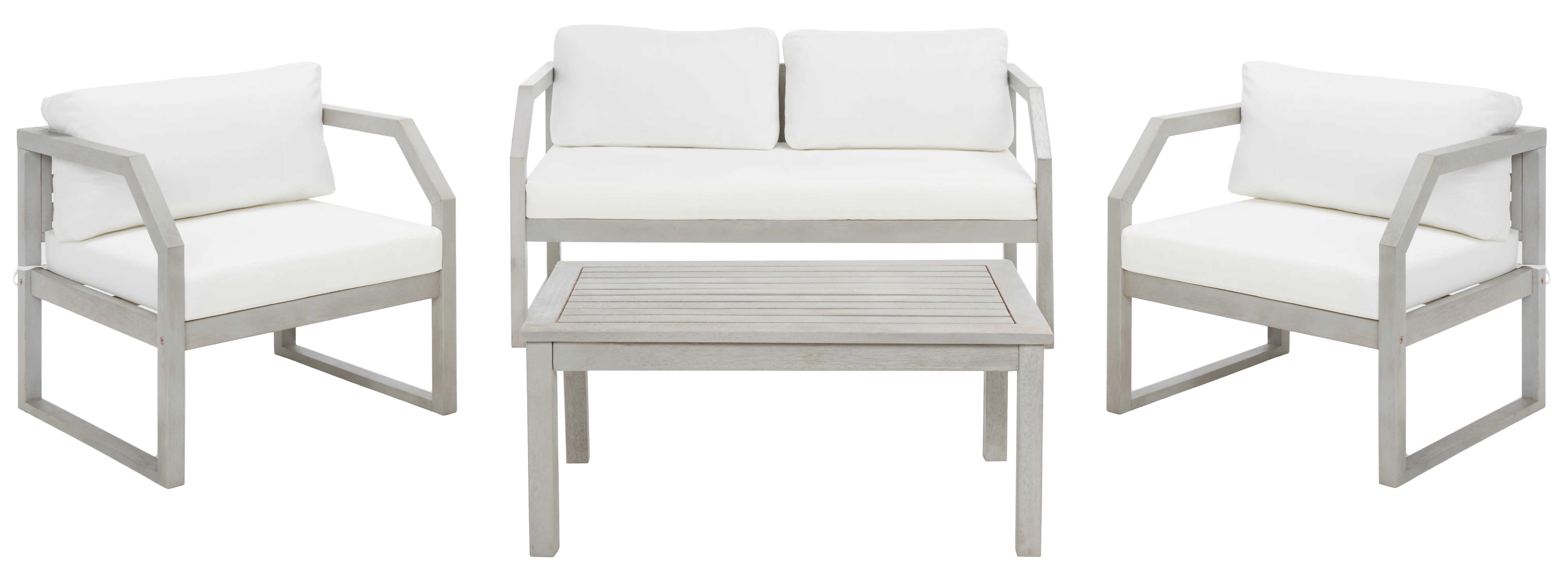 SAFAVIEH Dren Outdoor Patio 4 Pc Conversation Set, Grey/Beige