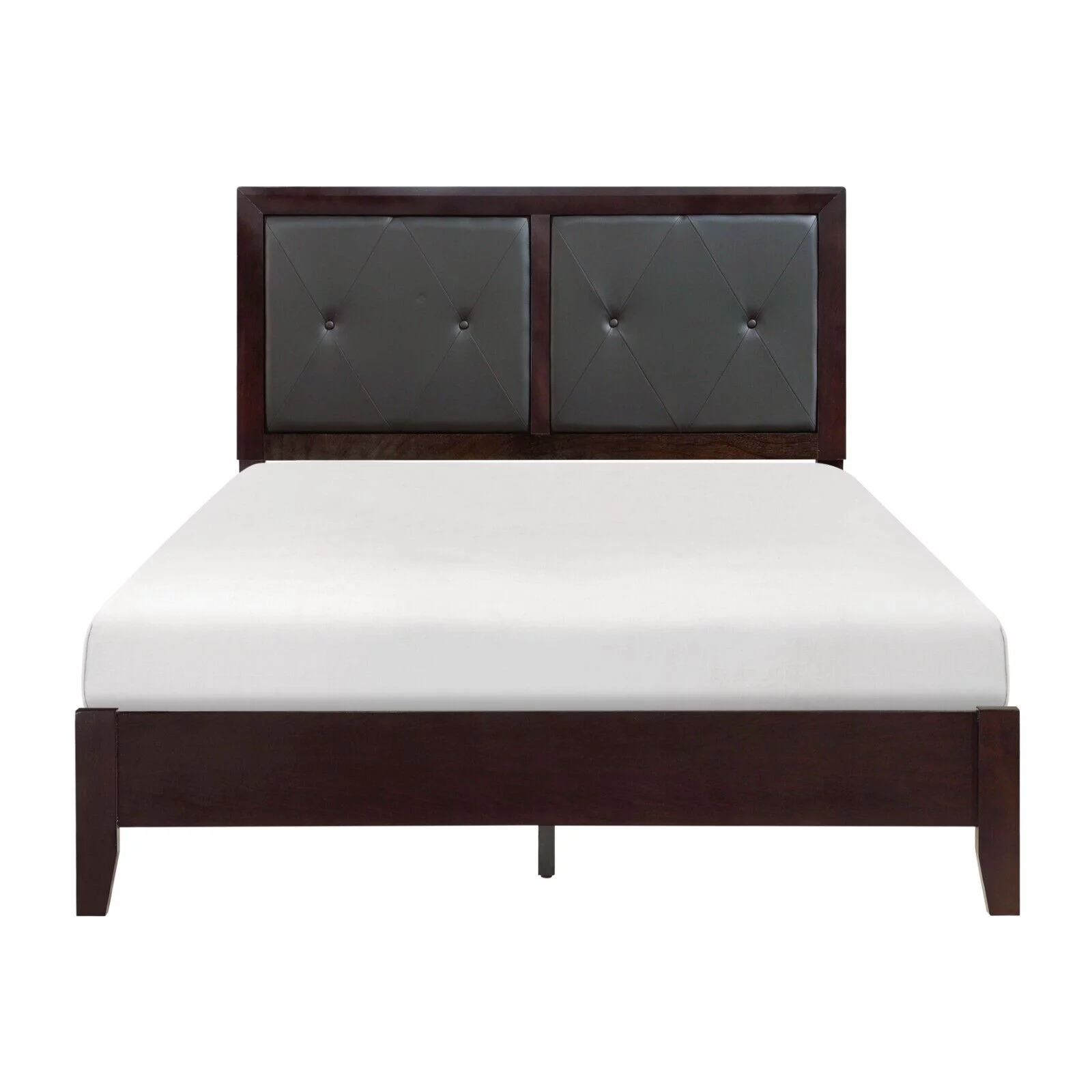 Espresso Finish Full Size Bed 1pc Faux Leather Upholstered Button-Tufted Headboard Modern Furniture