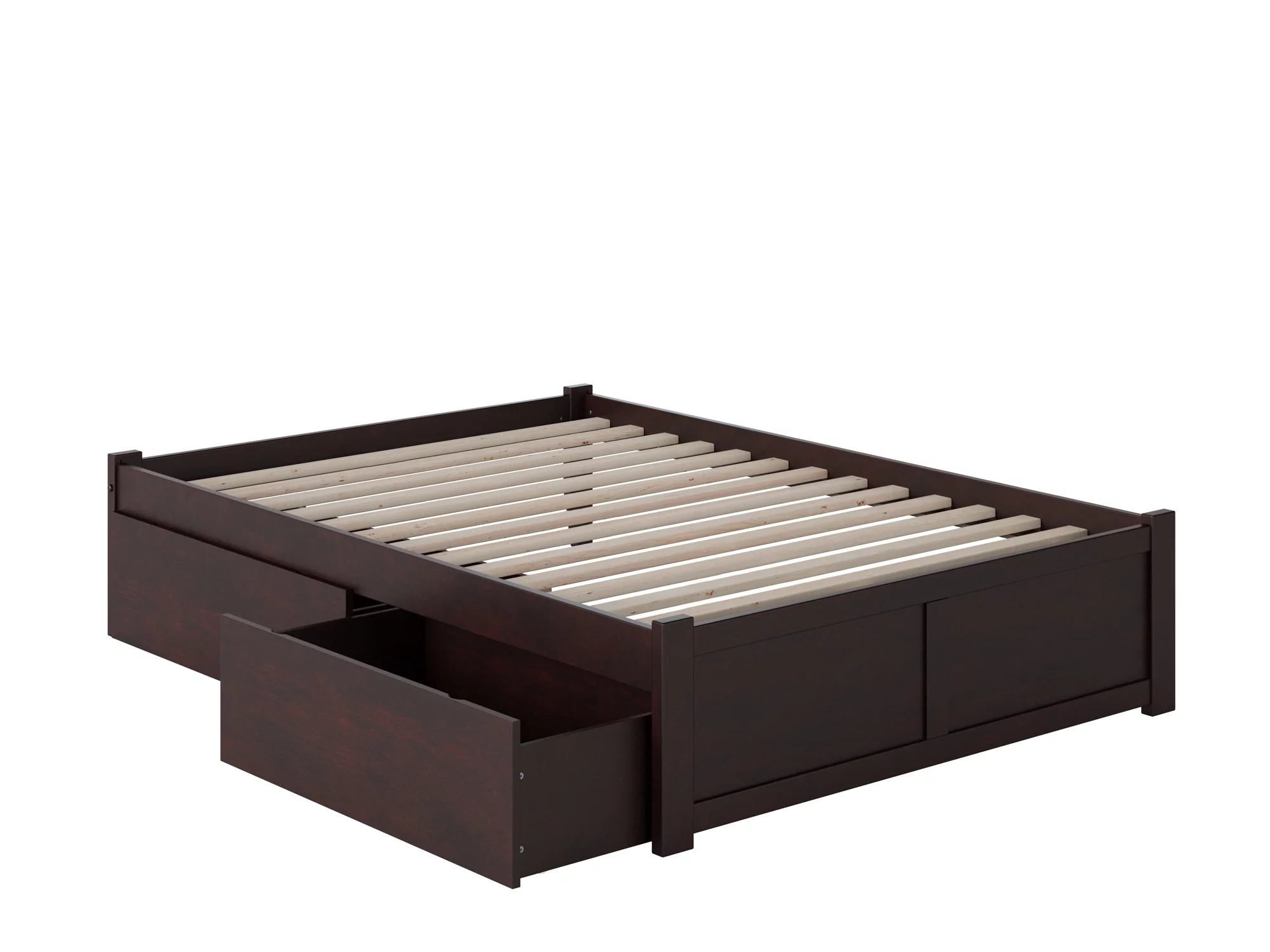 AFI Concord Full Solid Wood Platform Bed with Footboard & 2 Storage Drawers in Espresso