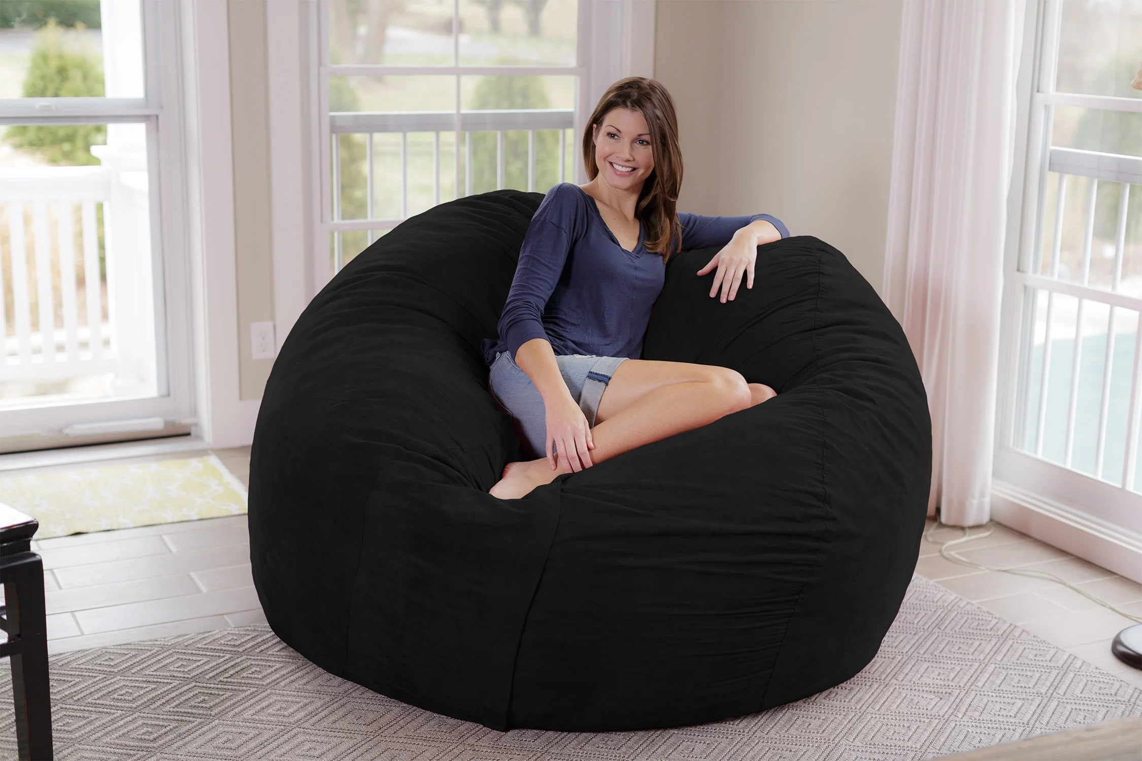 Chill Sack Bean Bag Chair, Memory Foam Lounger with Microsuede Cover, Kids, Adults, 7 ft, Black