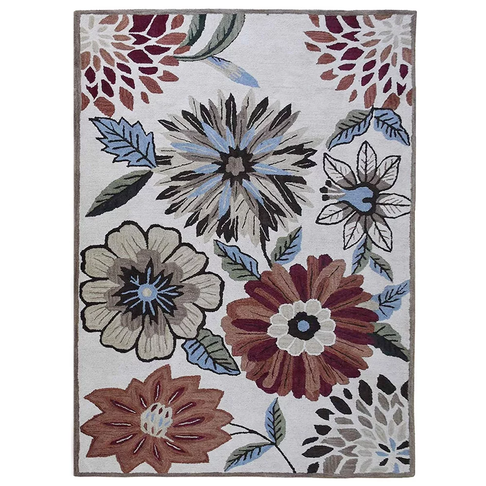 Rugsotic Carpets Hand Tufted, Floral Wool Area Rug, Cream, 6'x9'