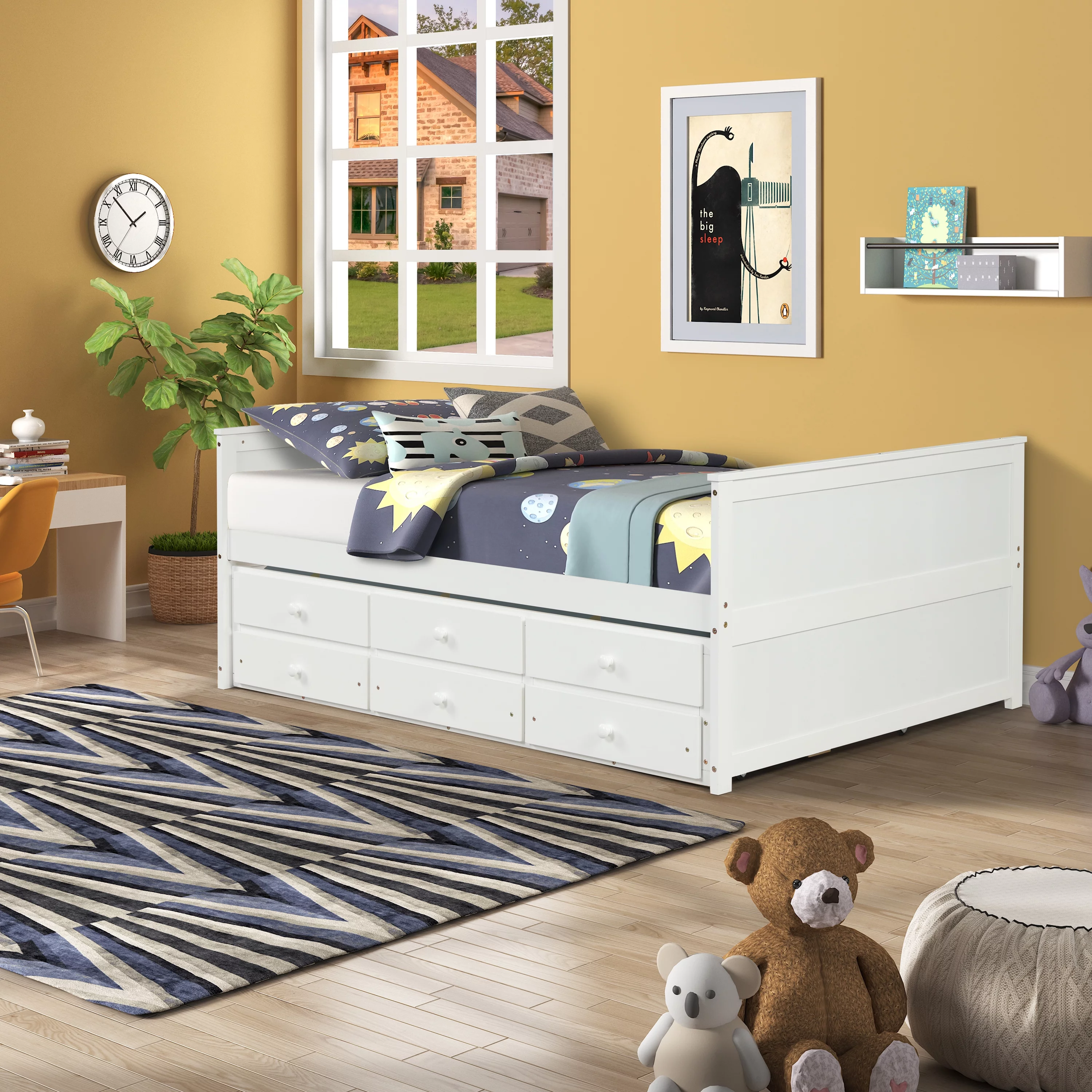 Full Captain's Bed with Trundle and 3 Drawers Twin Daybed